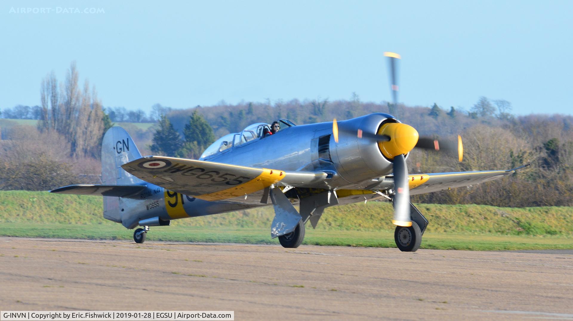 G-INVN, 1952 Hawker Sea Fury T.20 C/N 41H/636070, 3. GW655 at Duxford, Jan. 2019.