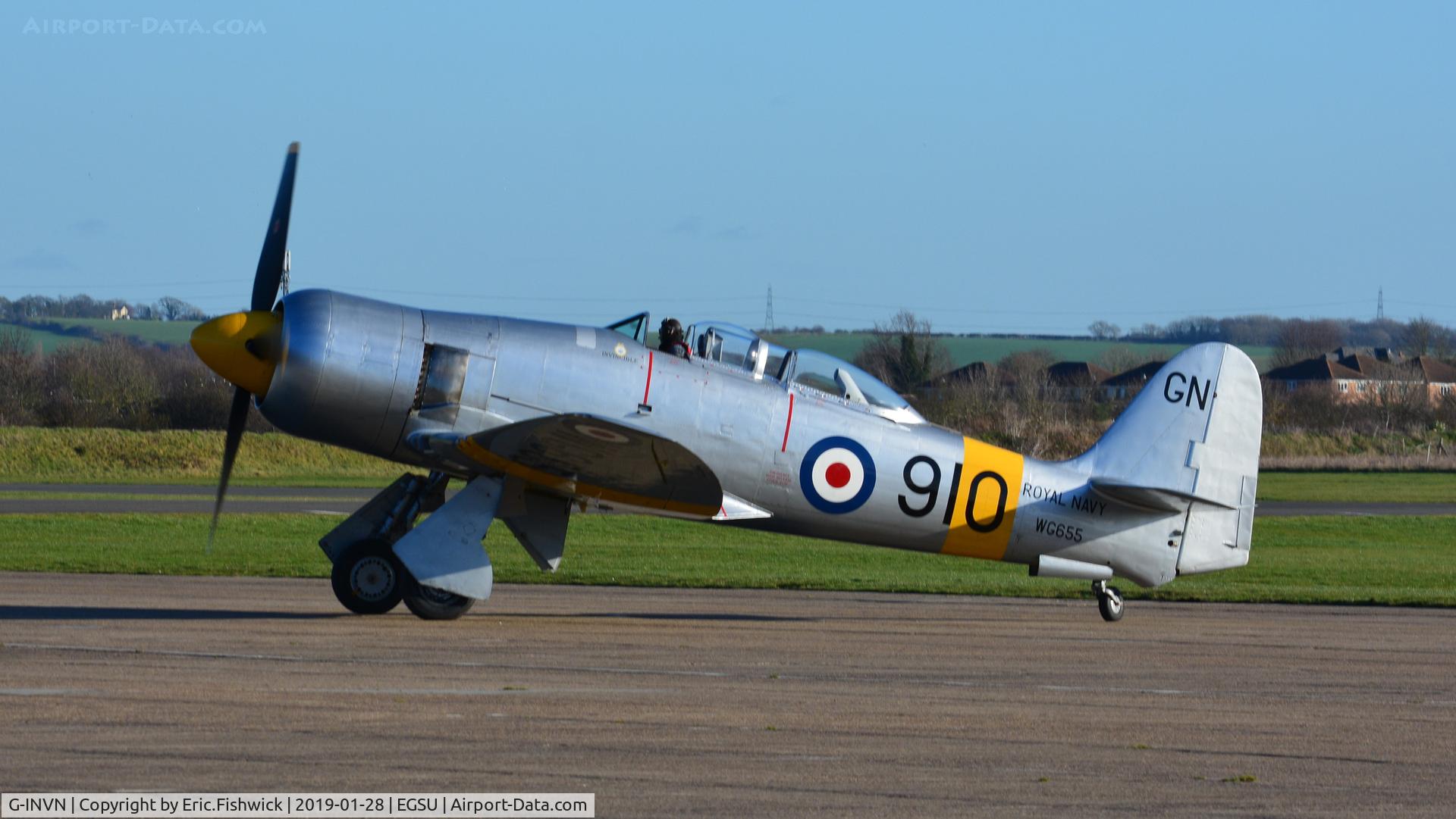 G-INVN, 1952 Hawker Sea Fury T.20 C/N 41H/636070, 1. GW655 at Duxford, Jan. 2019.