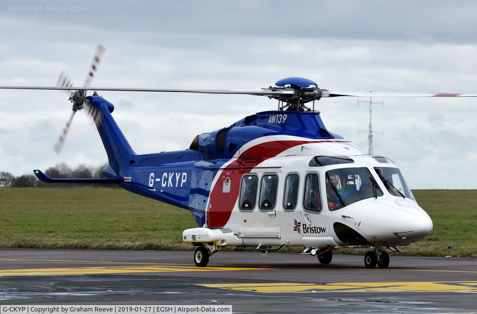 G-CKYP, 2013 AgustaWestland AW-139 C/N 41339, Just landed at Norwich.