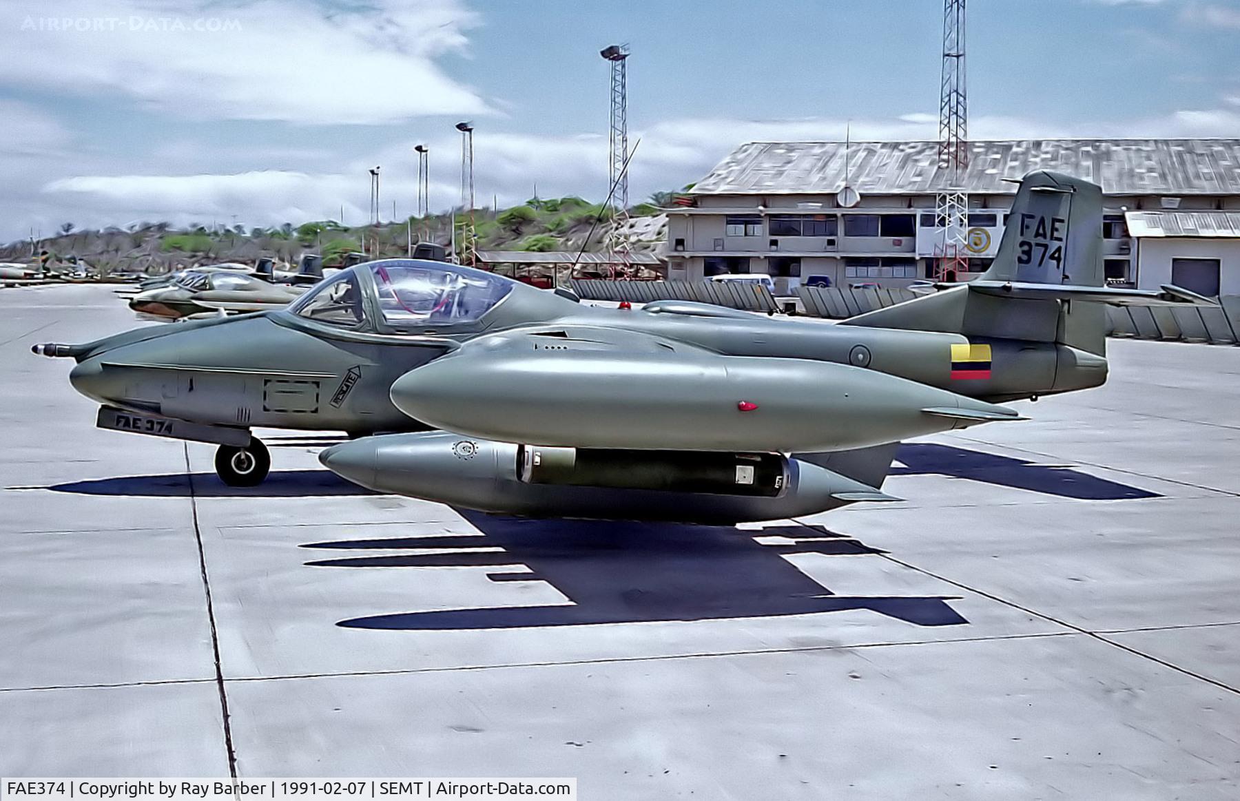 FAE374, 1975 Cessna A-37B Dragonfly C/N 43528, FAE374   (FAE-374) Cessna 318 A-37B Dragonfly [43516] (Ecuadorean Air Force) Manta-Eloy Alfaro Int'l~HC 07/02/1991. From a slide.