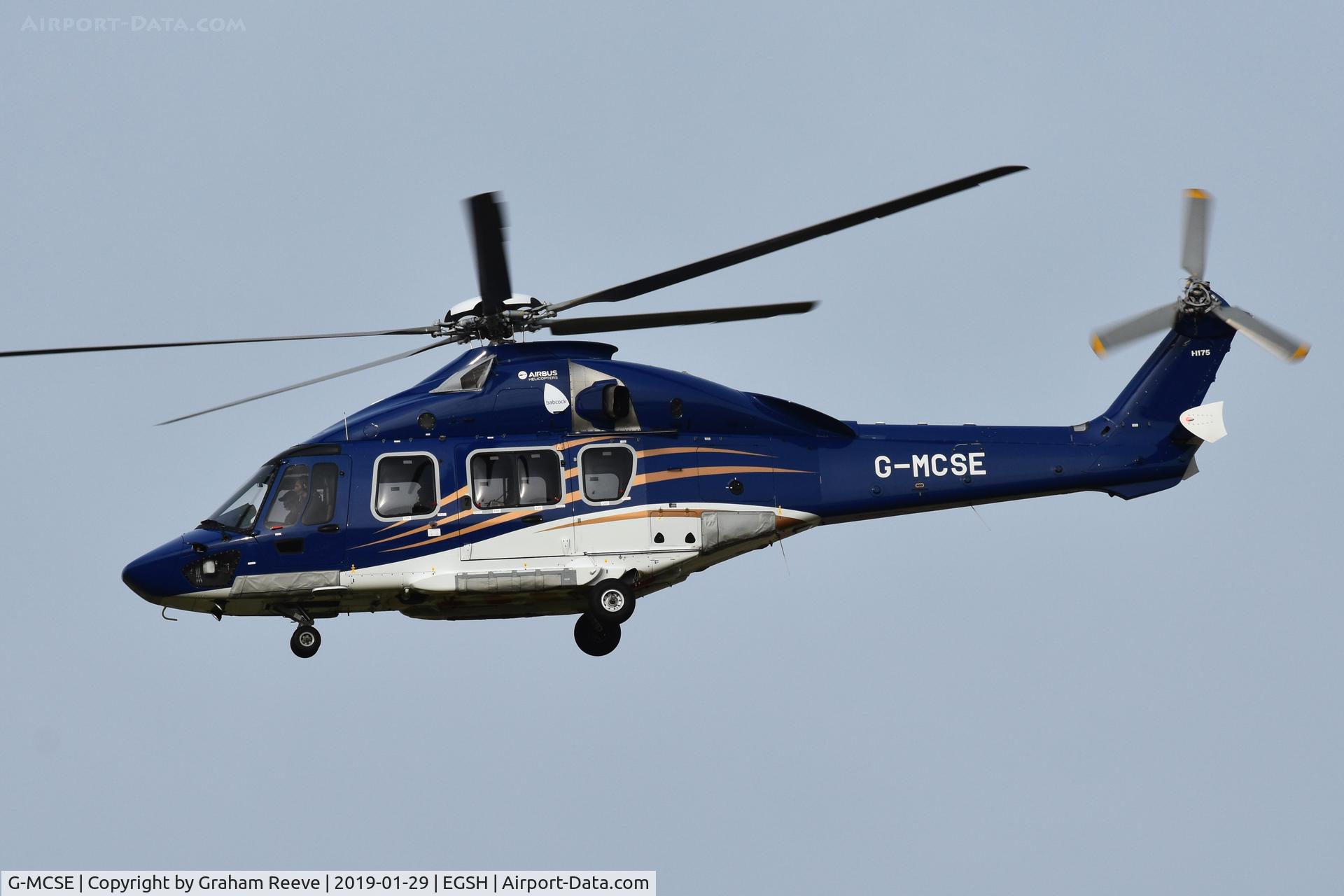 G-MCSE, 2016 Airbus Helicopters EC-175B C/N 5022, Departing from Norwich.