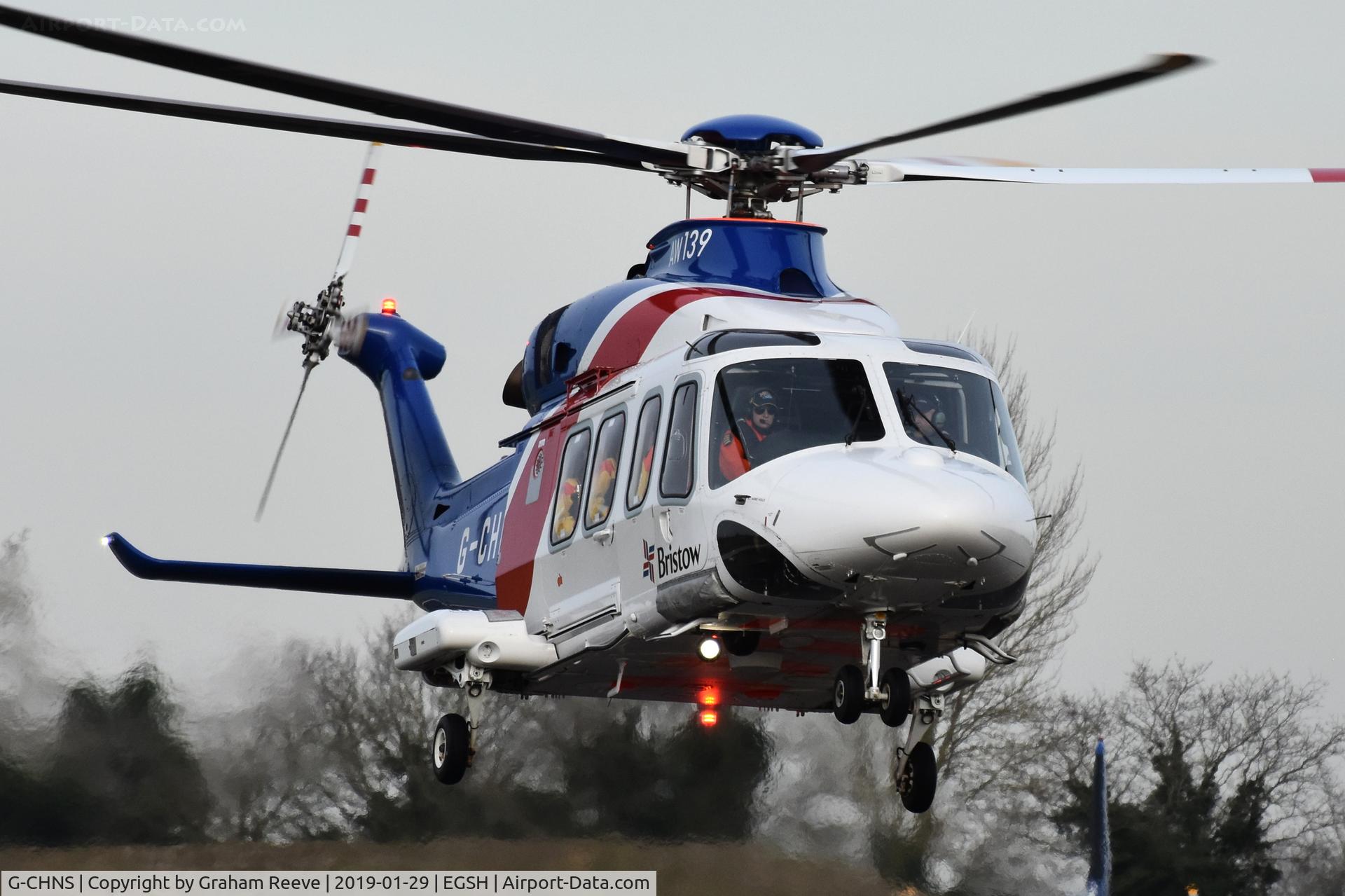 G-CHNS, 2012 AgustaWestland AW-139 C/N 31465, Landing at Norwich.