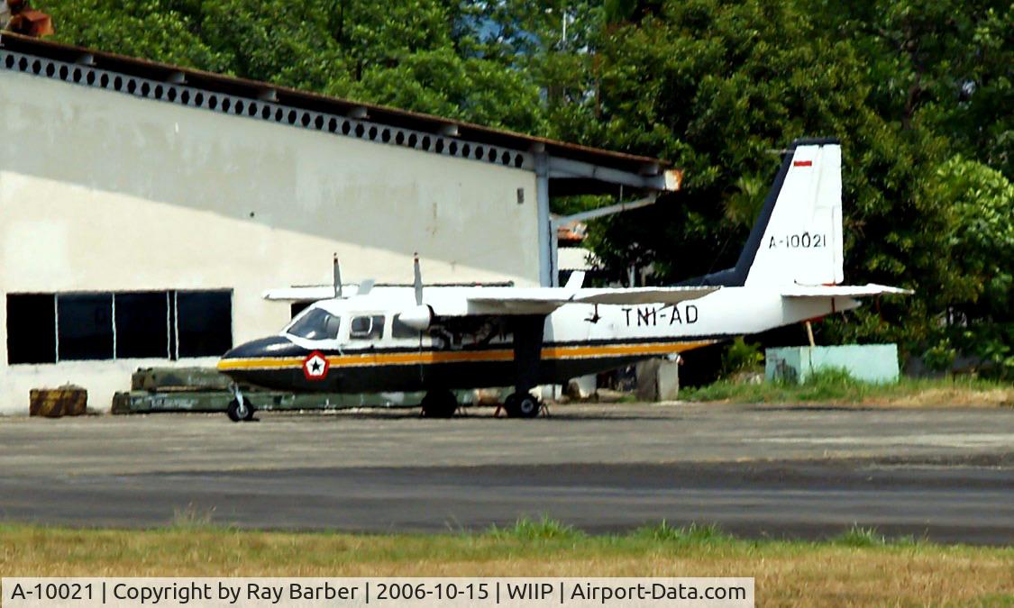 A-10021, 1974 Britten-Norman BN-2A-6 Islander C/N 713, A-10021   Britten-Norman BN-2A-27R  Islander [0713] (Indonesian Army) Jakarta-Pondok Cabe~PK 25/10/2006. Problem with heat haze.