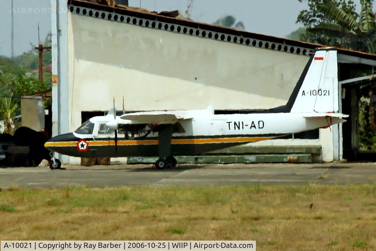 A-10021, 1974 Britten-Norman BN-2A-6 Islander C/N 713, A-10021   Britten-Norman BN-2A-27R  Islander [0713] (Indonesian Army) Jakarta-Pondok Cabe~PK 25/10/2006. Problem with heat haze.