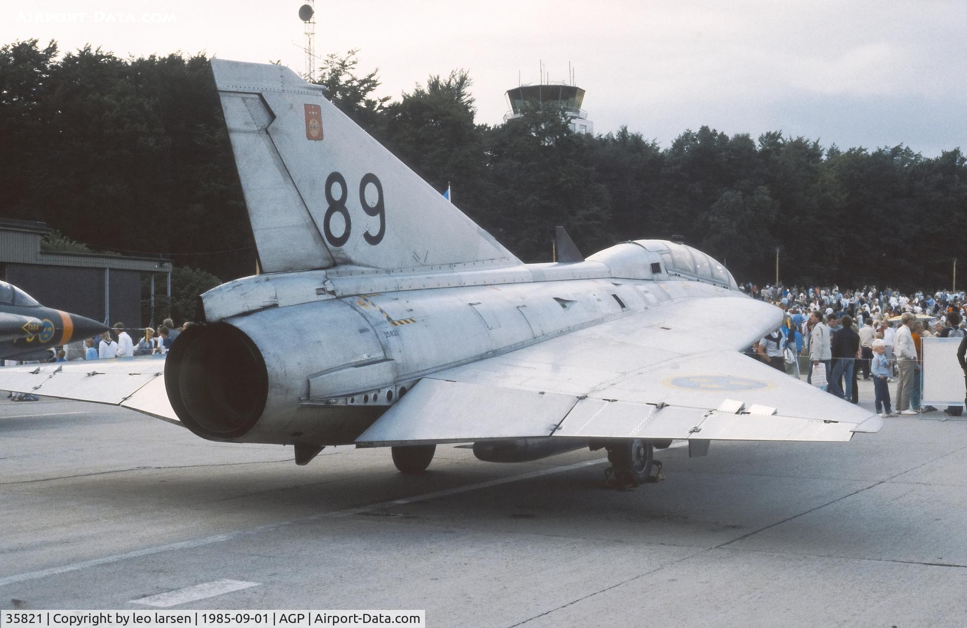 35821, 1963 Saab J-35C Dragen C/N 35-821, Ângelholm F.10 Air Show 1.9.1985