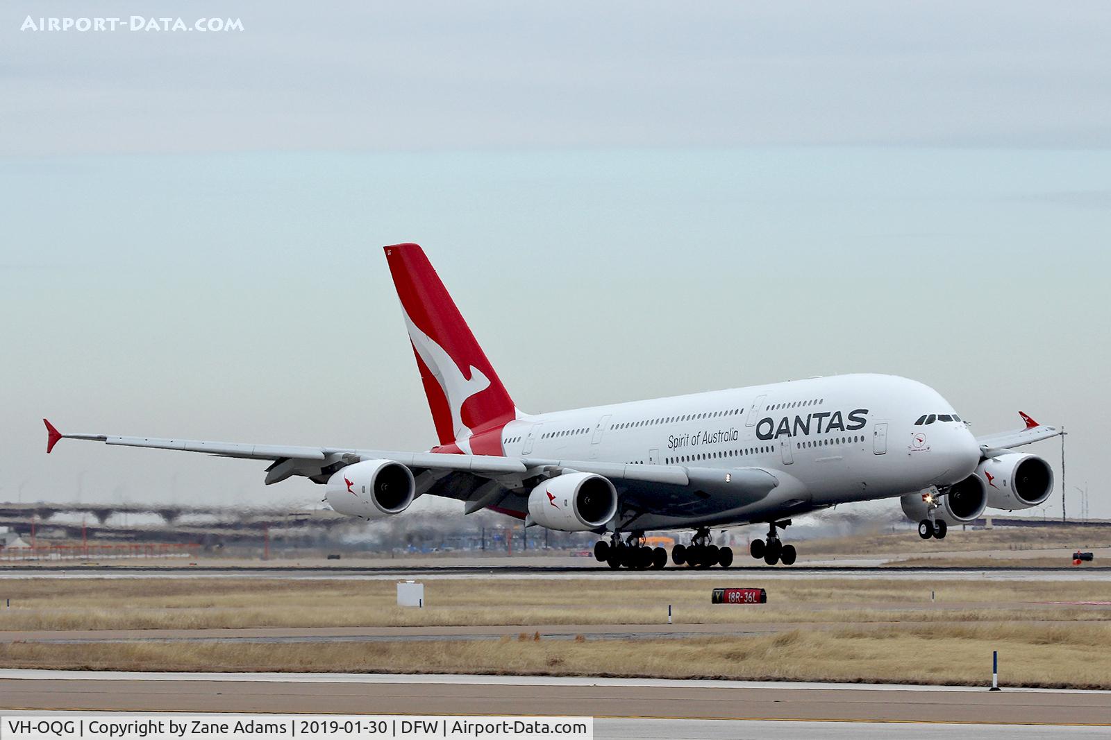 VH-OQG, 2009 Airbus A380-842 C/N 047, Arriving at DFW Airport