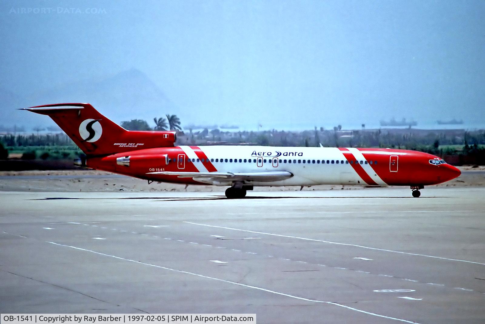 OB-1541, 1975 Boeing 727-264 C/N 21072, OB-1541   (OB1541) Boeing 727-264 [21072] (Aero Santa / Faucett) Lima-Jorge Chavez Int'l~OB 05/02/1997