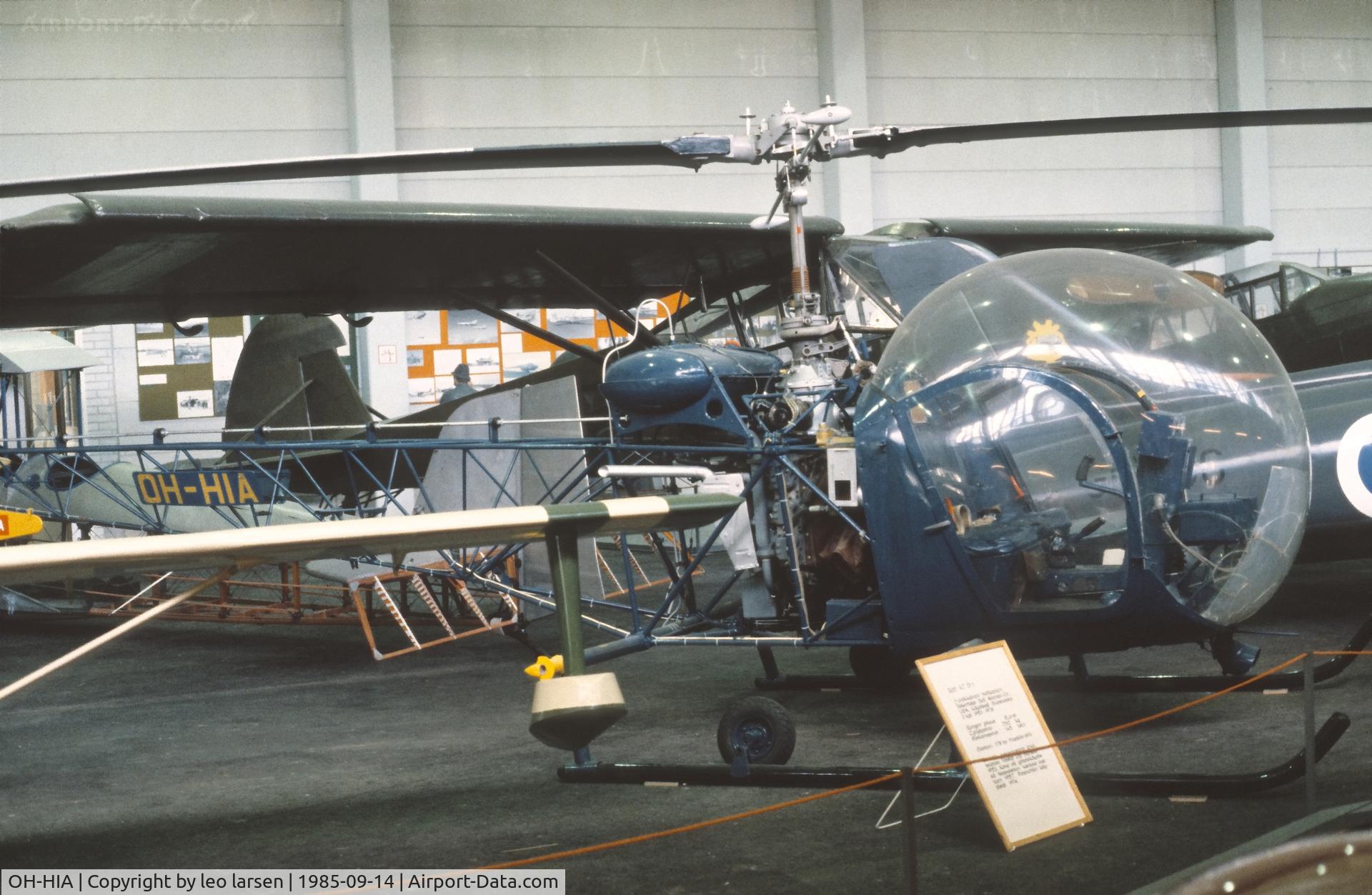 OH-HIA, 1953 Bell 47D-1 C/N 646, Finnish Aviation Museum 14.9.1985