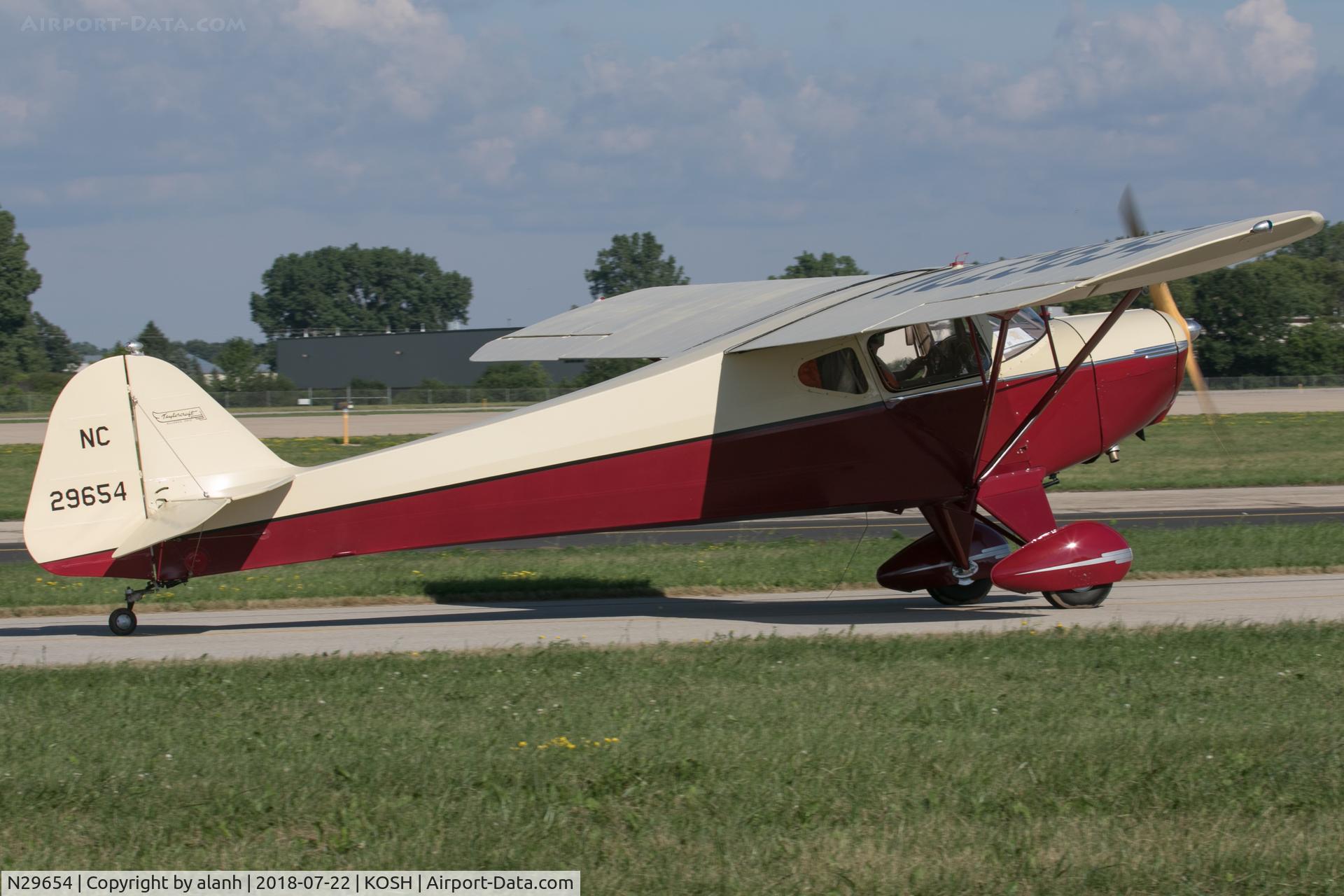 N29654, 1941 Taylorcraft BC12-65 C/N 2542, Arriving at AirVenture 2018