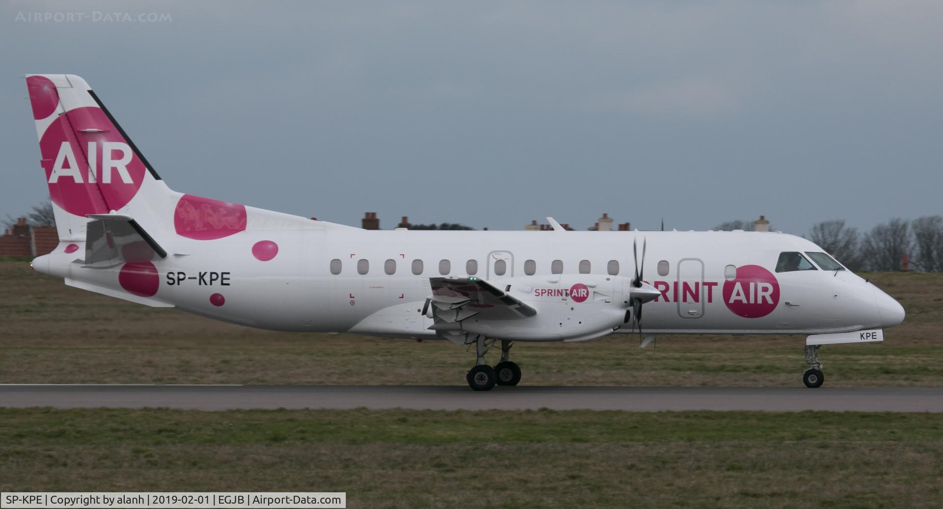 SP-KPE, 1988 Saab 340A C/N 340A-130, Arriving at Guersey, operating an East Midlands service for Aurigny