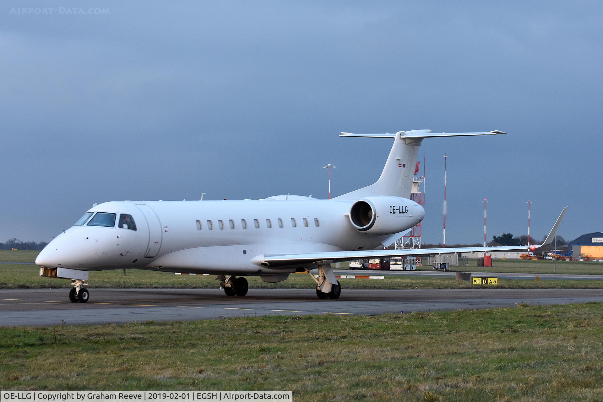 OE-LLG, 2004 Embraer EMB-135BJ Legacy 600 C/N 14500841, Just landed at Norwich.