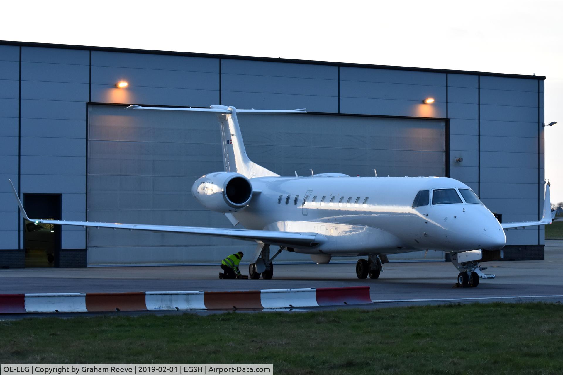 OE-LLG, 2004 Embraer EMB-135BJ Legacy 600 C/N 14500841, Just landed at Norwich.