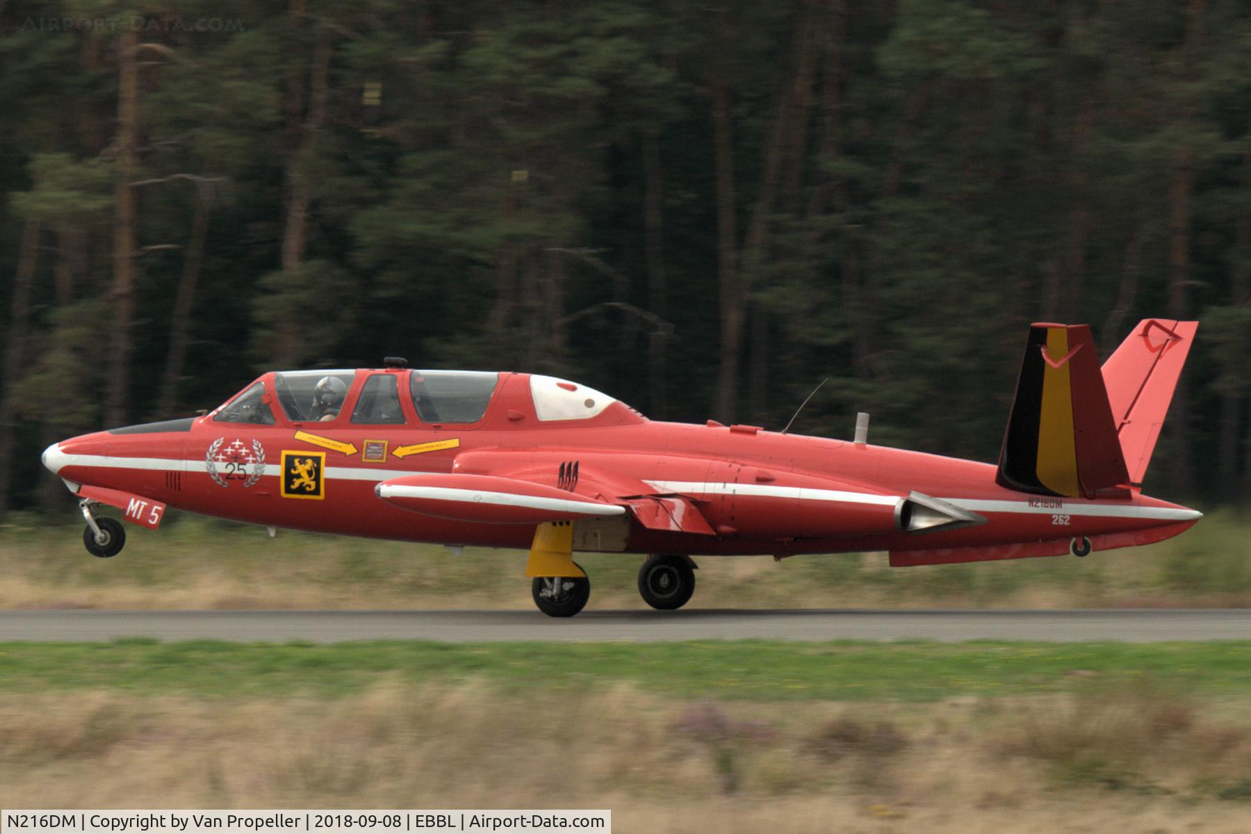 N216DM, 1960 Fouga CM-170 Magister C/N 262, Fouga CM.170 Magister landing at Kleine Brogel air base, Belgium. Ex Belgian Air Force MT5