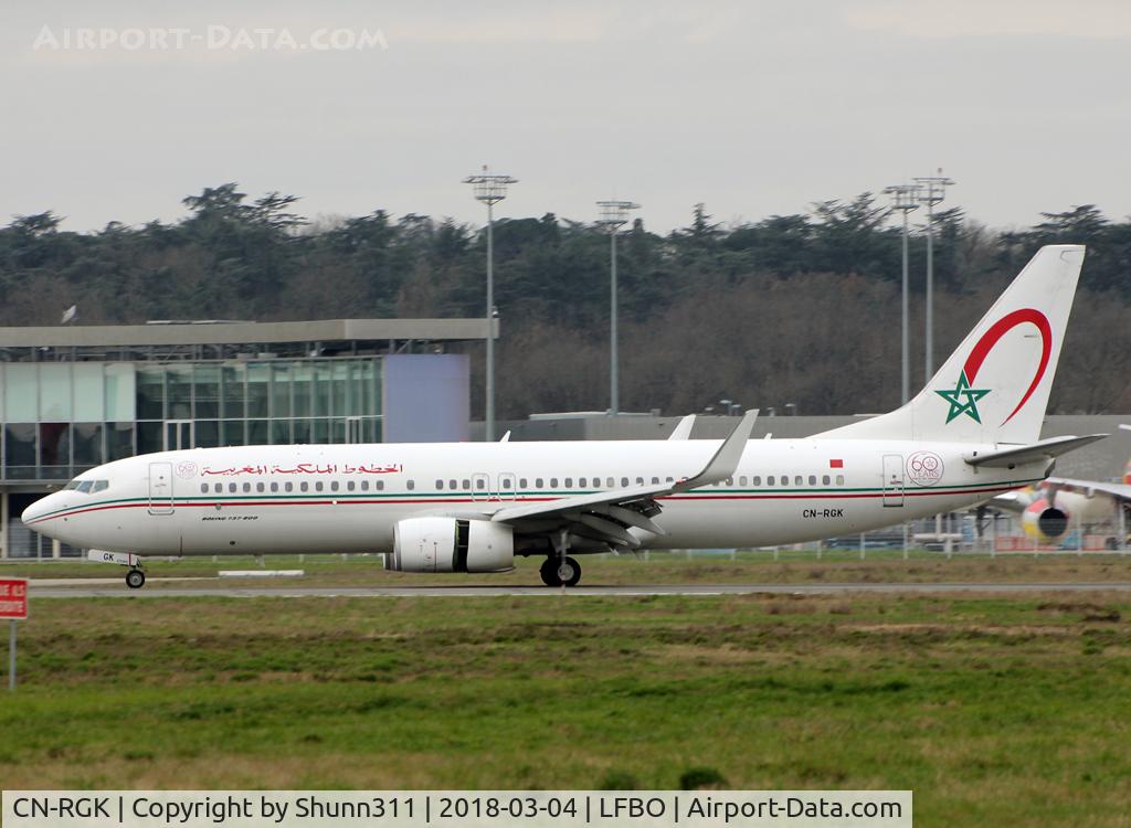 CN-RGK, 2012 Boeing 737-8B6 C/N 33073, Landing rwy 14R with additional 60th anniversary logo on the rear fuselage