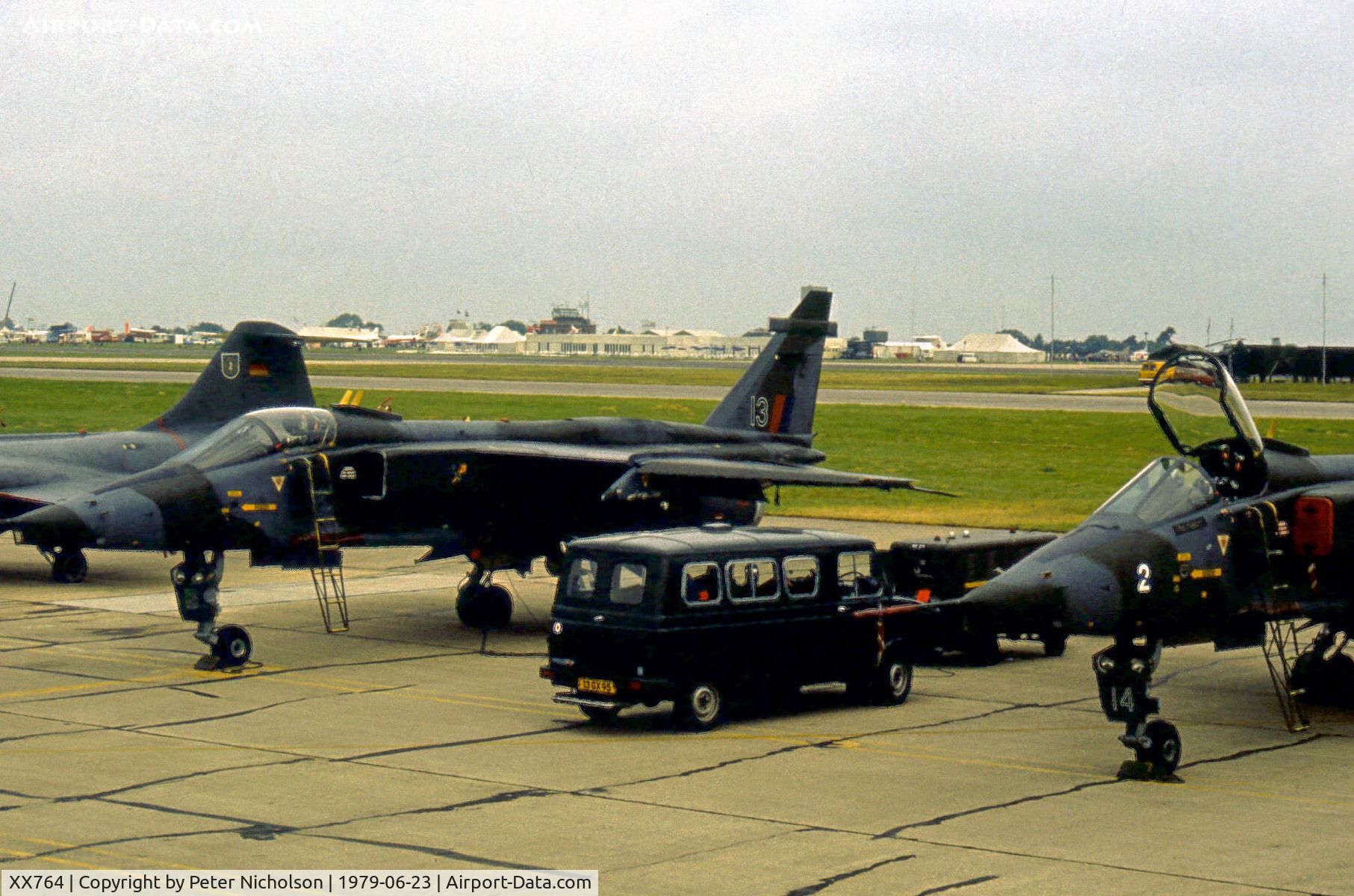 XX764, 1975 Sepecat Jaguar GR.1 C/N S.61, Jaguar GR.1 of 226 Operational Conversion Unit at RAF Lossiemouth on the flight-line at the 1979 International Air Tattoo at RAF Greenham Common, Berkshire.