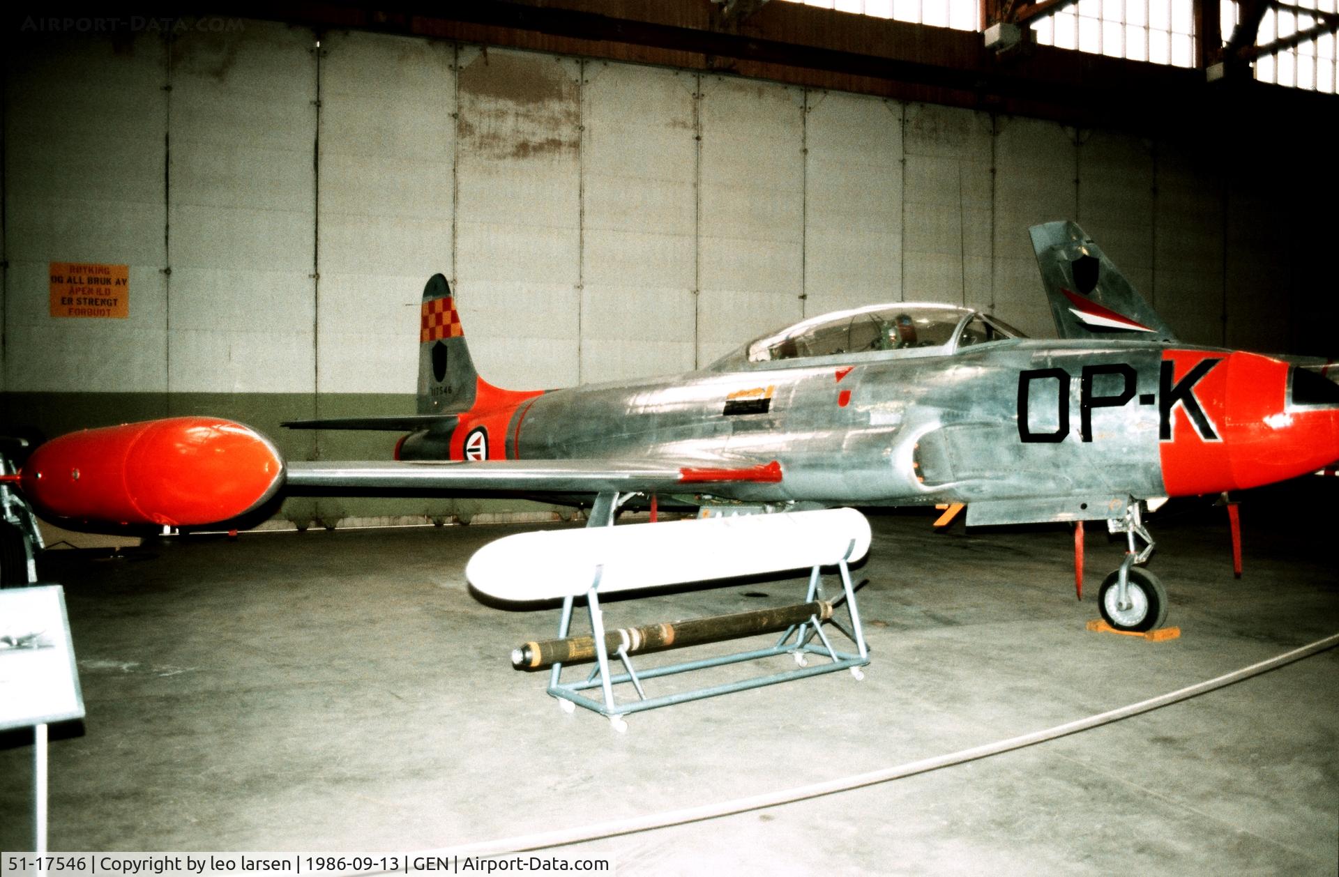 51-17546, 1951 Lockheed T-33A Shooting Star C/N 580-7691, Oslo Gardermoen Museum 13.9.1986