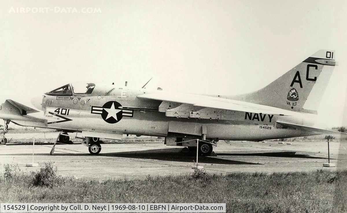 154529, LTV A-7B Corsair II C/N B-169, At Koksijde airshow in 1969. VA-113  USS Saratoga.  To AMARC in June 1986. To Portugese AF as spare parts in 2002.