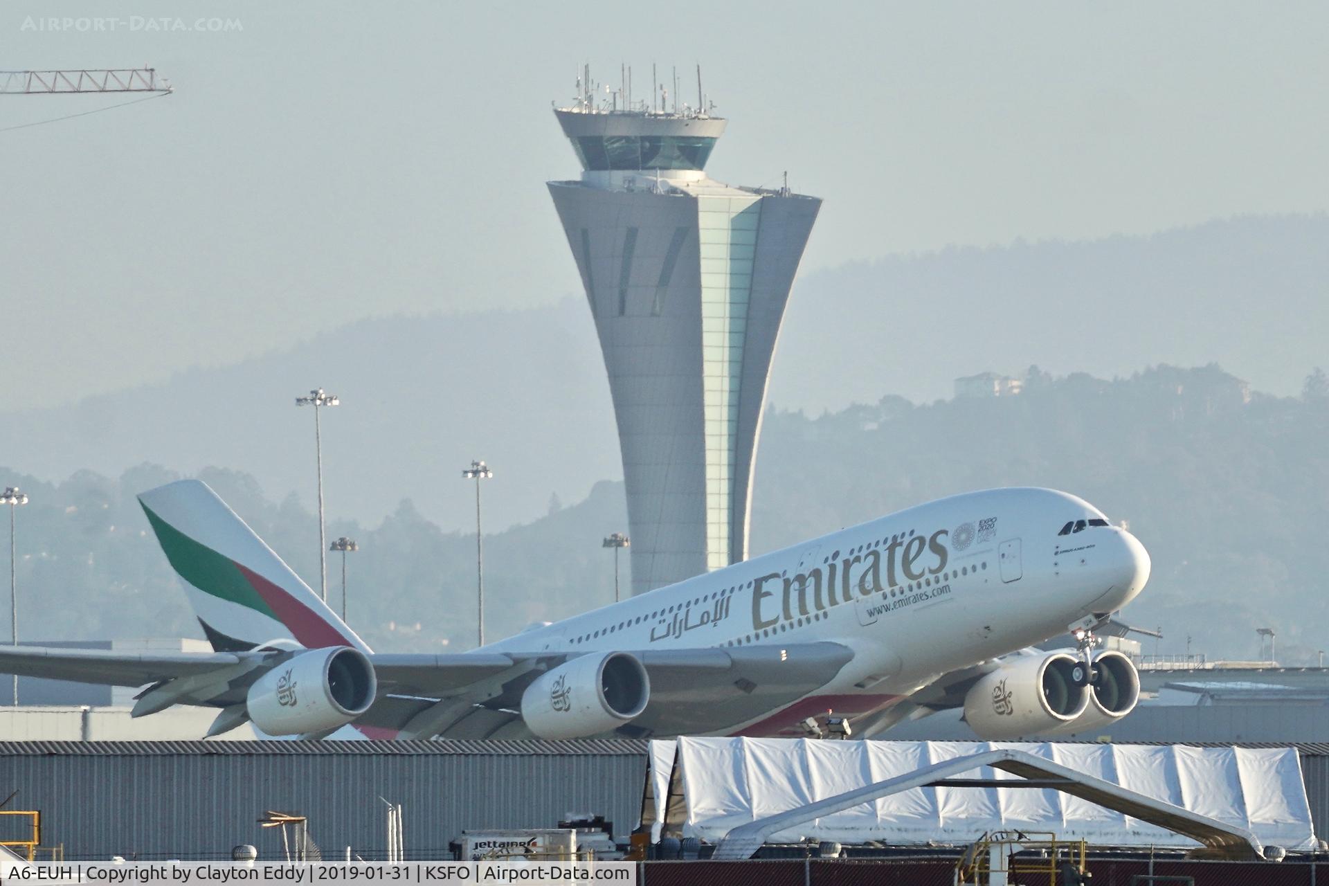 A6-EUH, 2016 Airbus A380-861 C/N 220, SFO 2019.