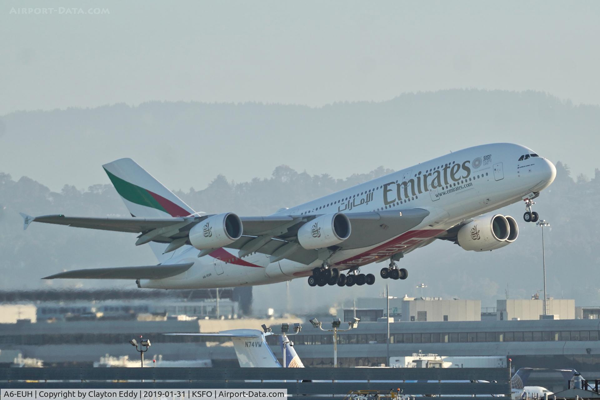 A6-EUH, 2016 Airbus A380-861 C/N 220, SFO 2019.