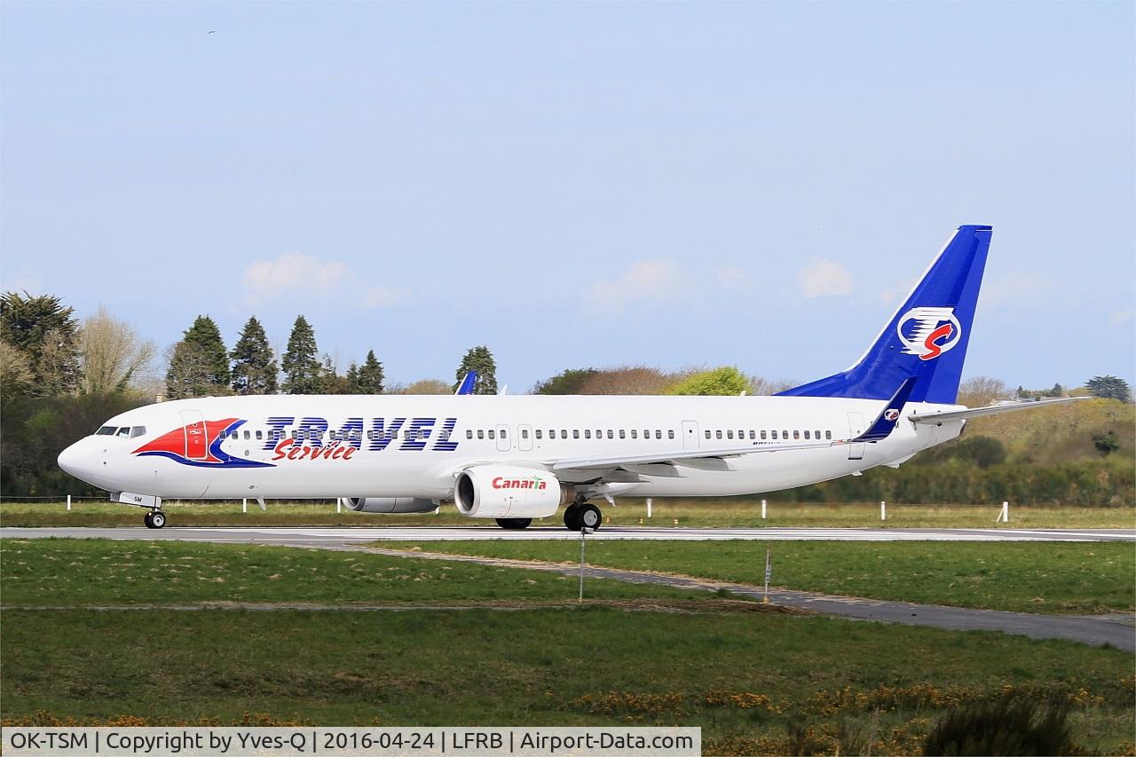 OK-TSM, 2007 Boeing 737-9GJ/ER C/N 34952, Boeing 737-9GJER, Take off run rwy 25L, Brest-Bretagne airport (LFRB-BES)