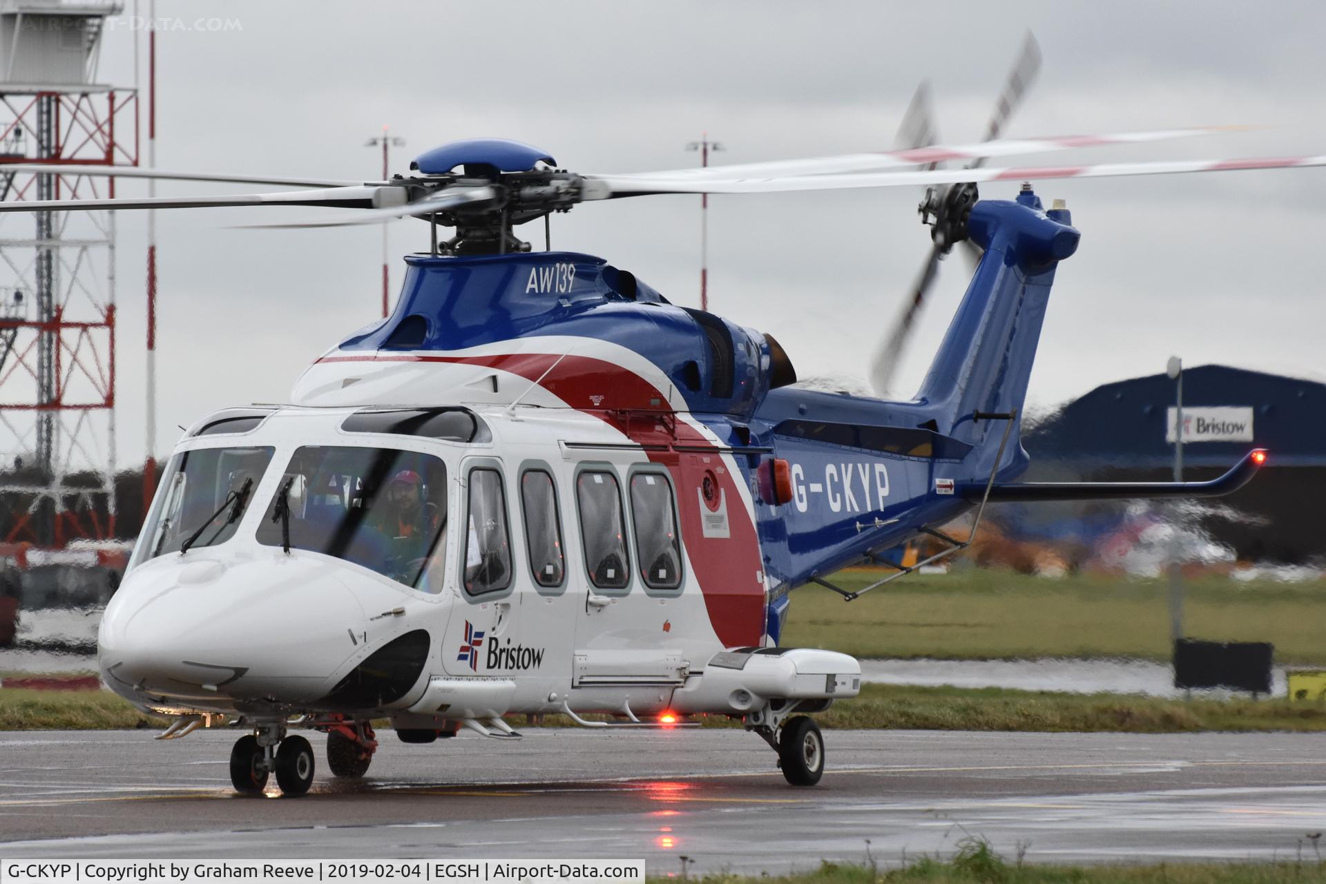 G-CKYP, 2013 AgustaWestland AW-139 C/N 41339, Departing from Norwich.