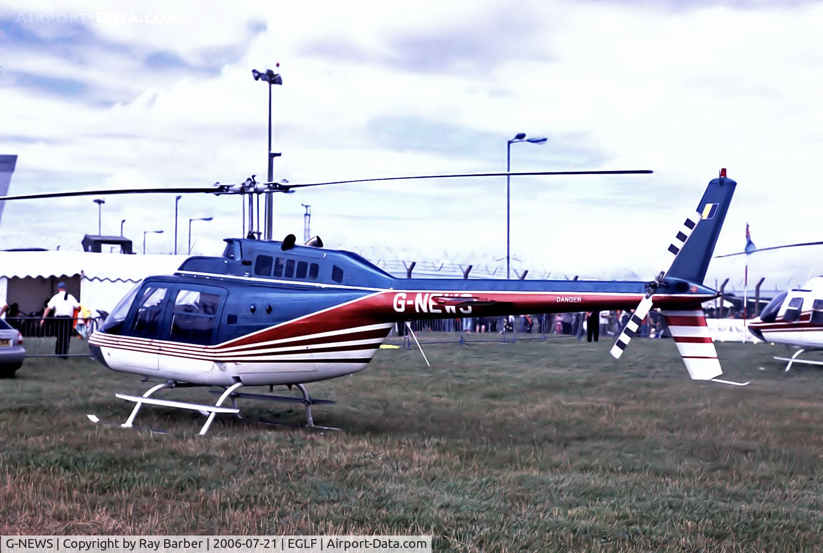 G-NEWS, 1978 Bell 206B JetRanger III C/N 2547, G-NEWS   Bell 206B-3 Jet Ranger III [2547] (Lanthwaite Aviation Ltd) Farnborough~G 21/07/2006