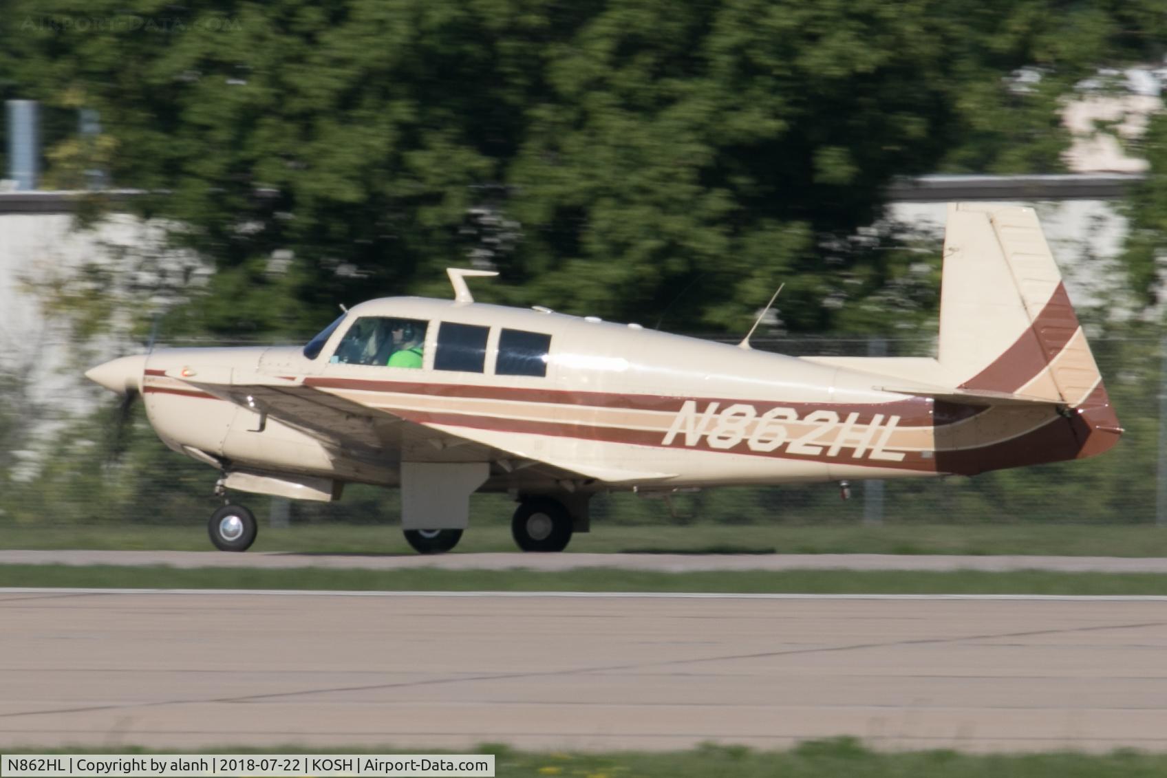 N862HL, 1974 Mooney M20F Executive C/N 22-0075, Arriving at AirVenture 2018 (in company with 60 other Mooneys)