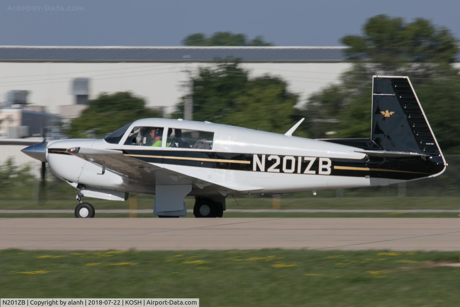 N201ZB, 1978 Mooney M20J 201 C/N 24-0415, Arriving at AirVenture 2018 (in company with 60 other Mooneys)