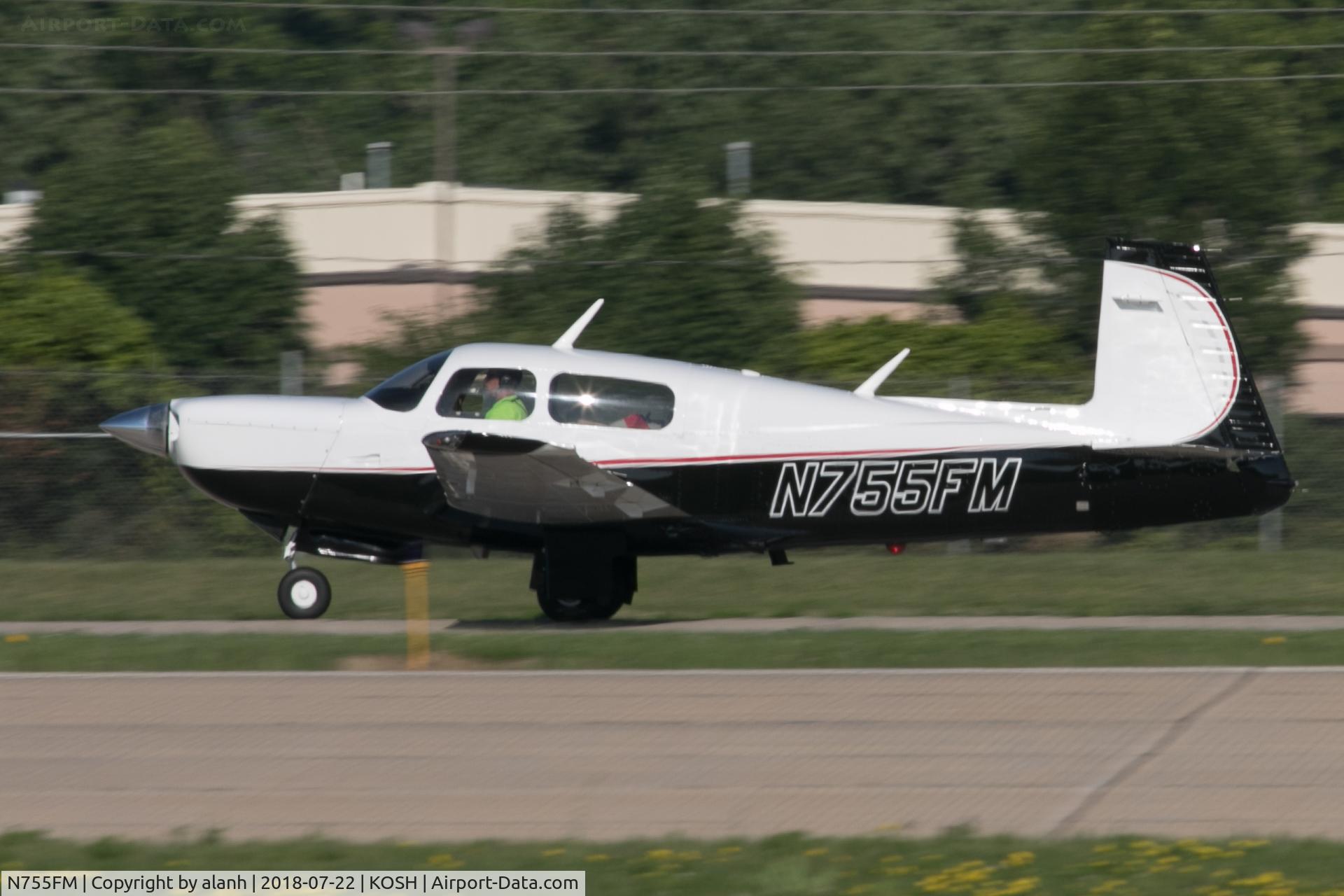N755FM, 1998 Mooney M20K C/N 25-2026, Arriving at AirVenture 2018 (in company with 60 other Mooneys)