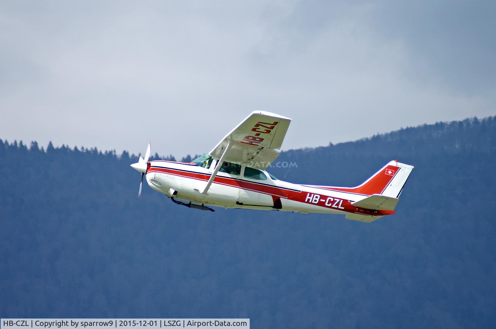 HB-CZL, 1980 Cessna 172RG Cutlass RG C/N 172RG0645, Climbing out of Grenchen. Equipped with a 200HP-engine. Silencer clearly visible. Deregistered to Turkey 2015-12-01