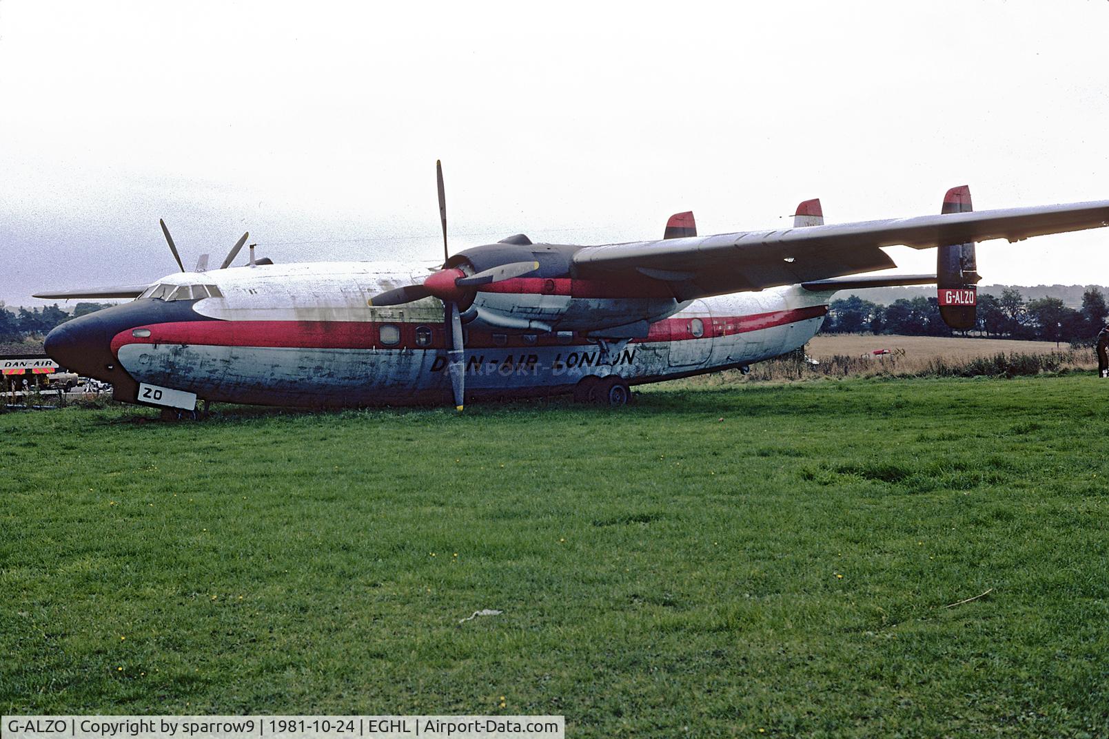 G-ALZO, 1950 Airspeed AS57 Ambassador 2 C/N 5226, In a sad state at Lasham. Scanned from a slide.