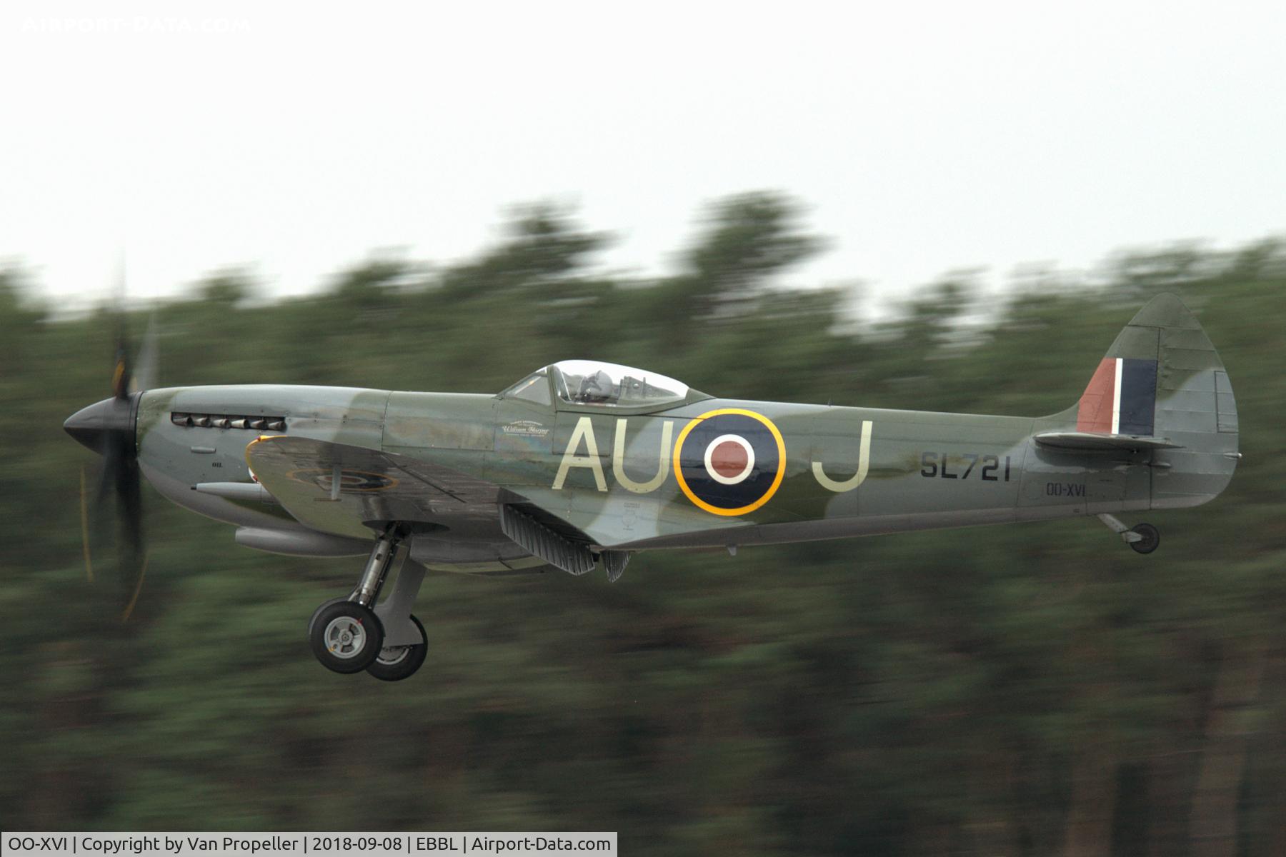 OO-XVI, 1945 Supermarine 361 Spitfire LF.XVIe C/N CBAF.IX.4756, Supermarine Spitfire LF.Mk.XVIe landing at Kleine Brogel air base, Belgium, after a display, air show 2018