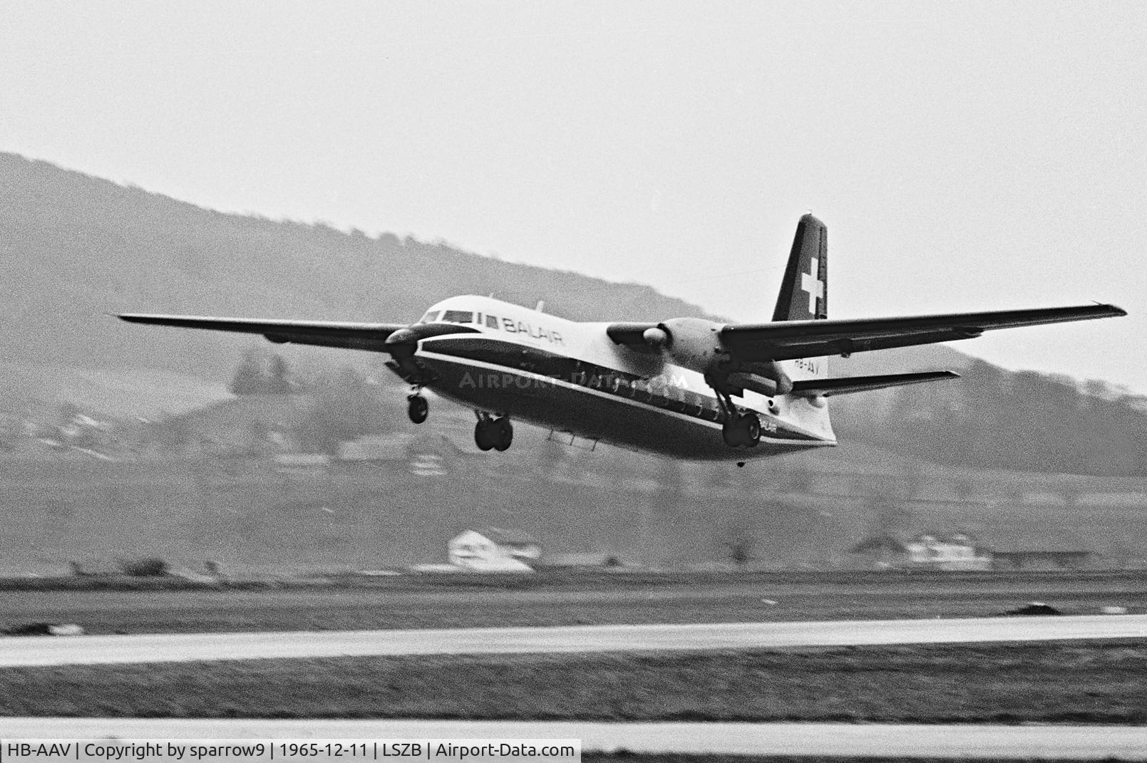 HB-AAV, 1965 Fokker F-27-200 Friendship C/N 10276, Taking-off runway 14 Berne-Belp. Scanned from a b+w-negative.