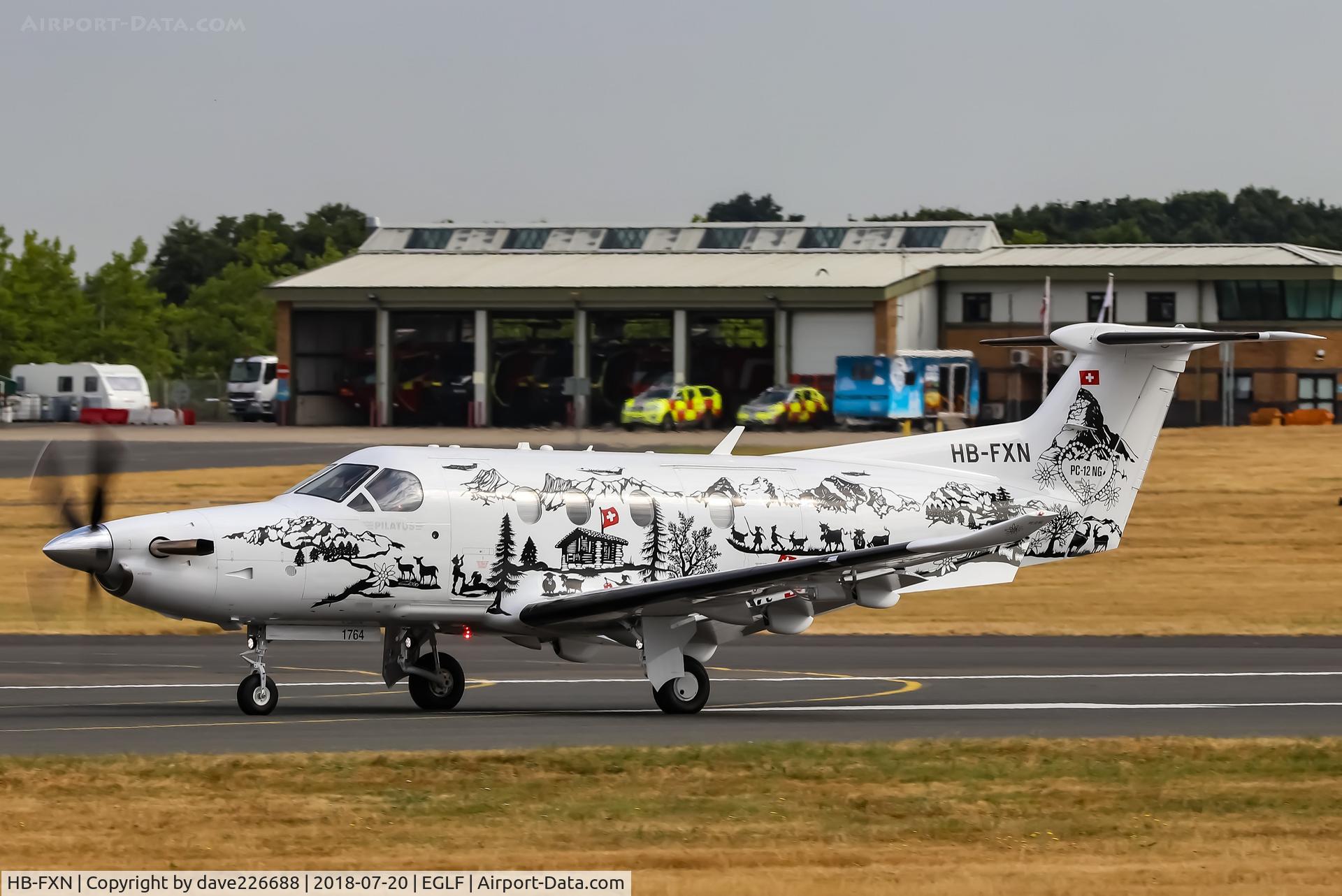 HB-FXN, 2017 Pilatus PC-12/47E C/N 1764, PC 12 HB FXN landing at Farnborough for FIA18