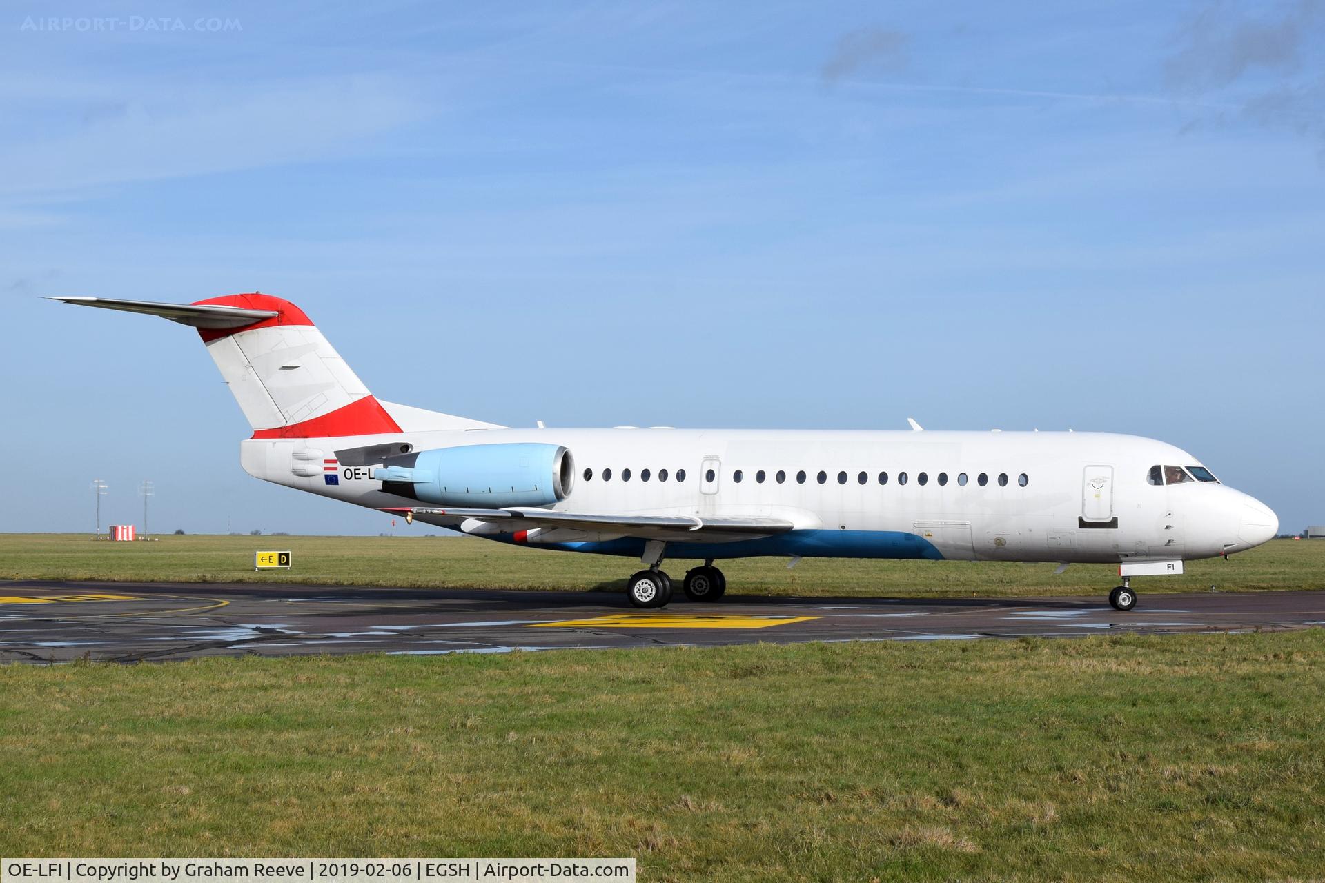 OE-LFI, 1995 Fokker 70 (F-28-0070) C/N 11529, Just landed at Norwich.