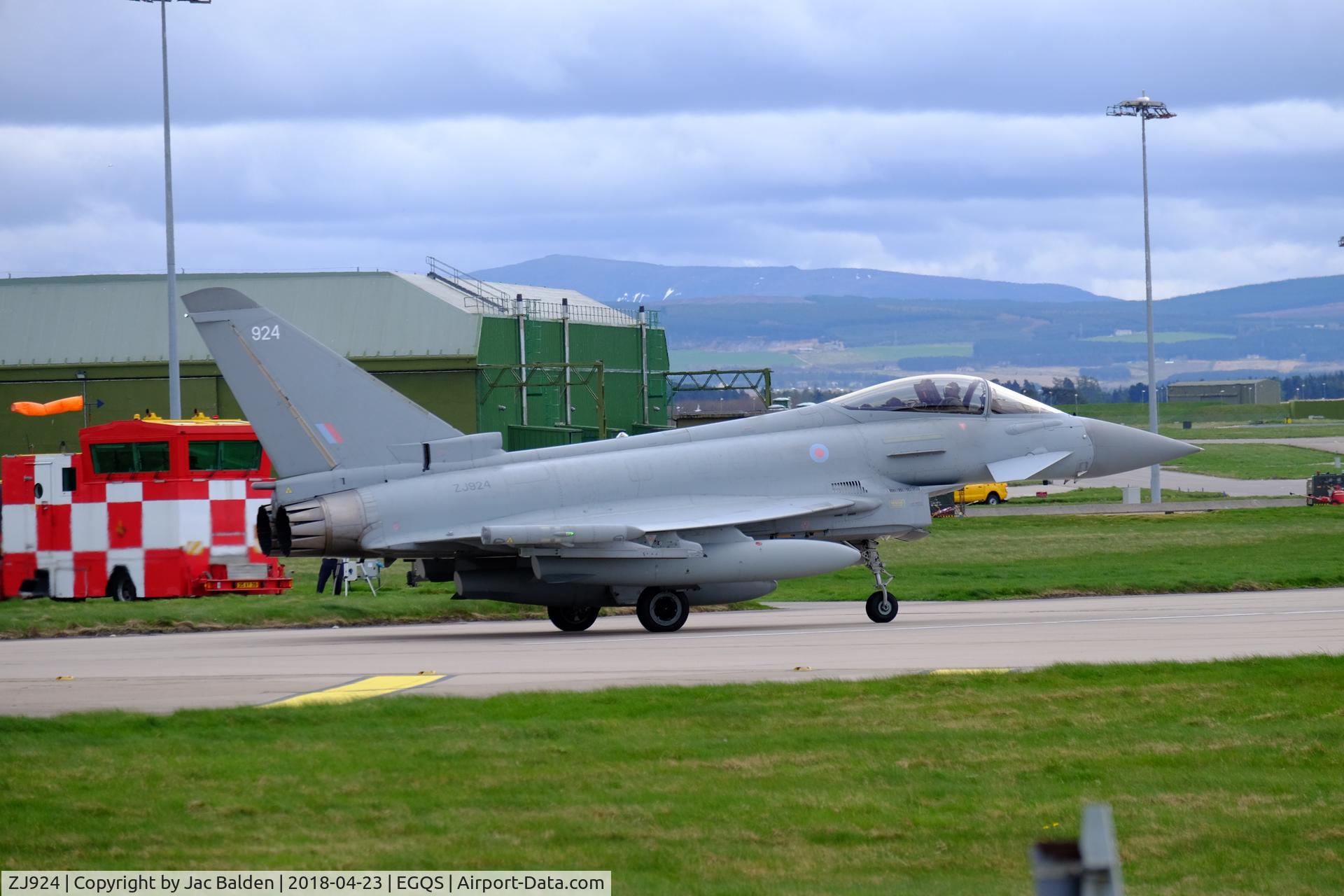 ZJ924, 2006 Eurofighter EF-2000 Typhoon FGR4 C/N 0077/BS015, ZJ924 leaving RAF Lossiemouth for Romania for part of the Baltic Air Policing role