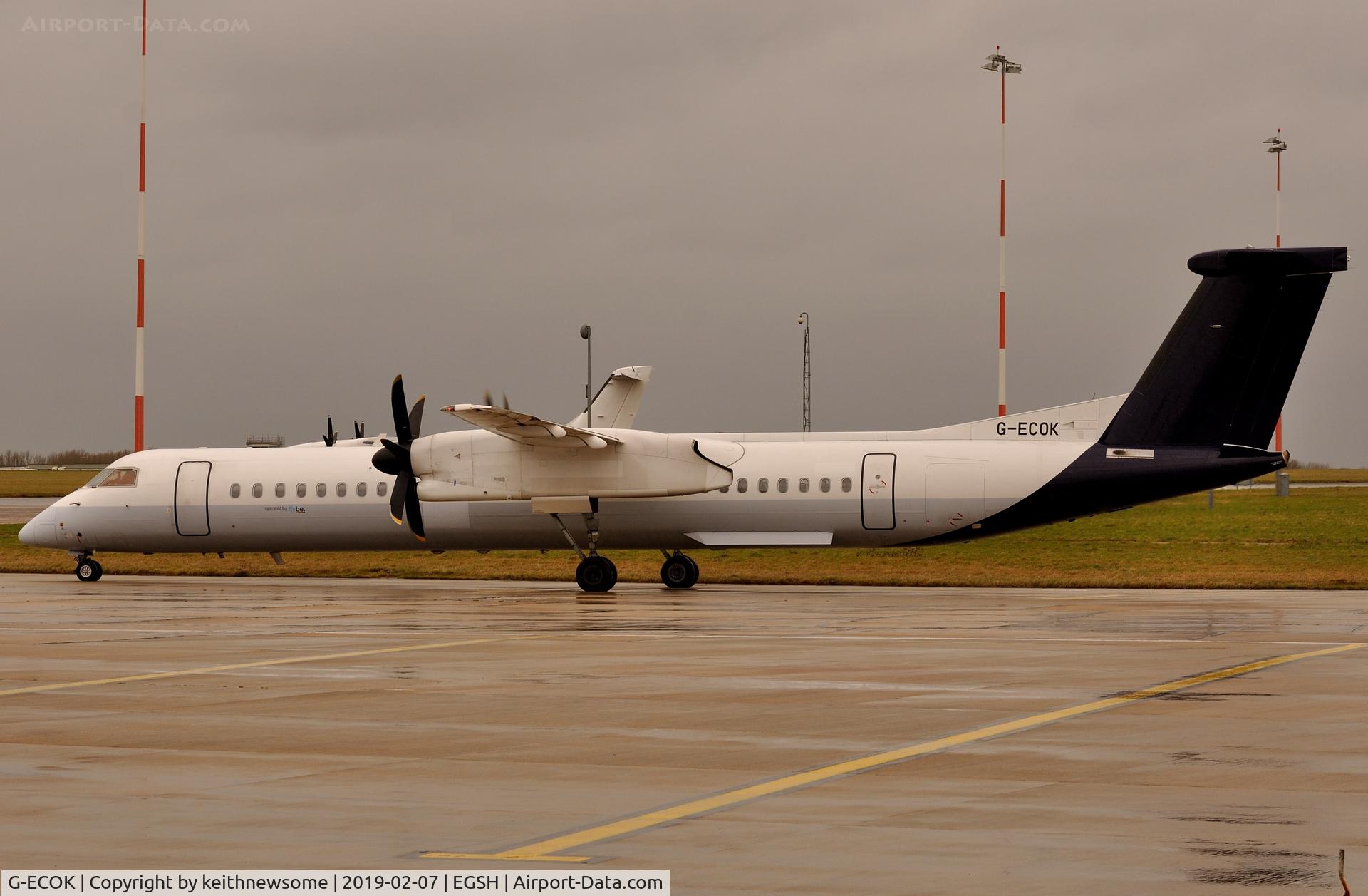 G-ECOK, 2008 Bombardier DHC-8-402Q Dash 8 C/N 4230, Leaving Norwich for Exeter.