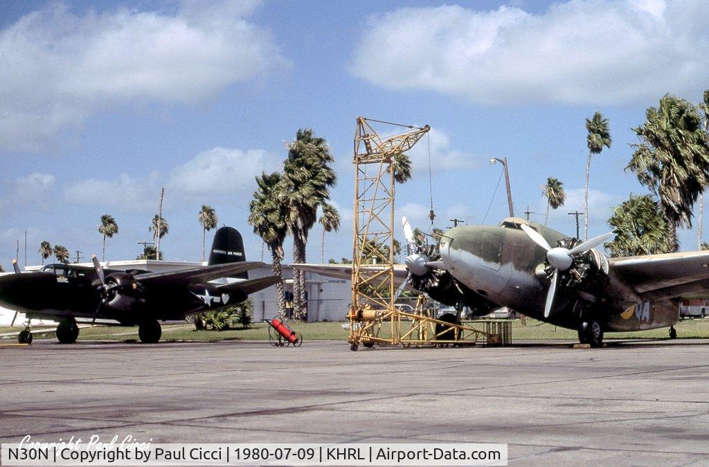 N30N, 1942 Lockheed 18-50 Lodestar C/N 18-2274, Photo taken in 1980 at CAF headquarters, Harlingen, Texas (HRL). Next to the CAF Lodestar is the CAF A-20 Havoc.