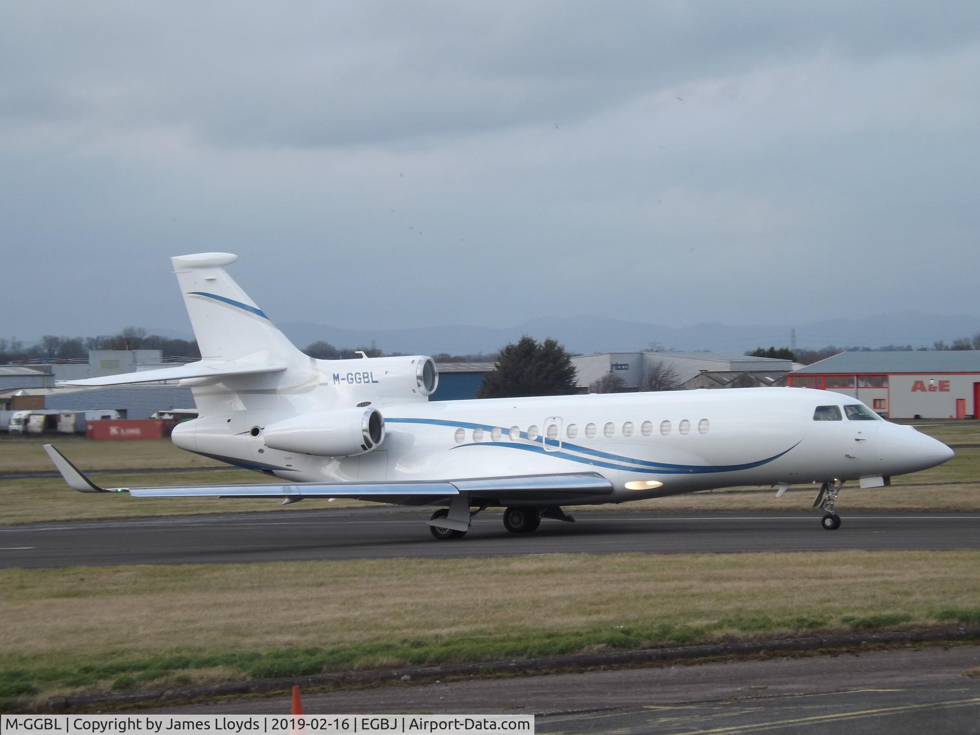 M-GGBL, 2011 Dassault Falcon 7X C/N 114, Back tracking Runway 27 from Runway 36 at Gloucestershire Airport.