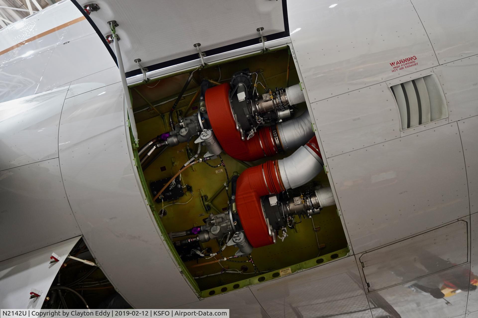 N2142U, 2017 Boeing 777-300/ER C/N 63722, Air driven hydraulic pumps. SFO. 2019.