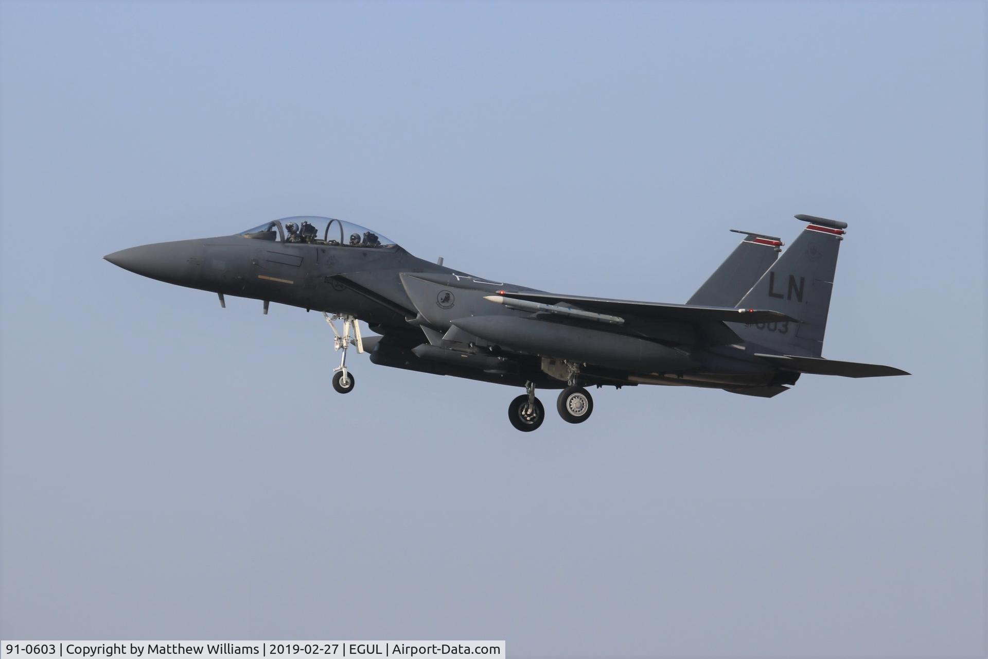 91-0603, 1991 McDonnell Douglas F-15E Strike Eagle C/N 1246/E204, on approach to RAF Lakenheath