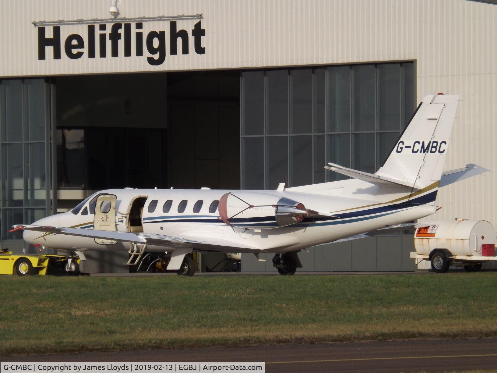 G-CMBC, 2000 Cessna 550 Citation Bravo C/N 550-0951, Being put away to bed at Gloucestershire Airport.