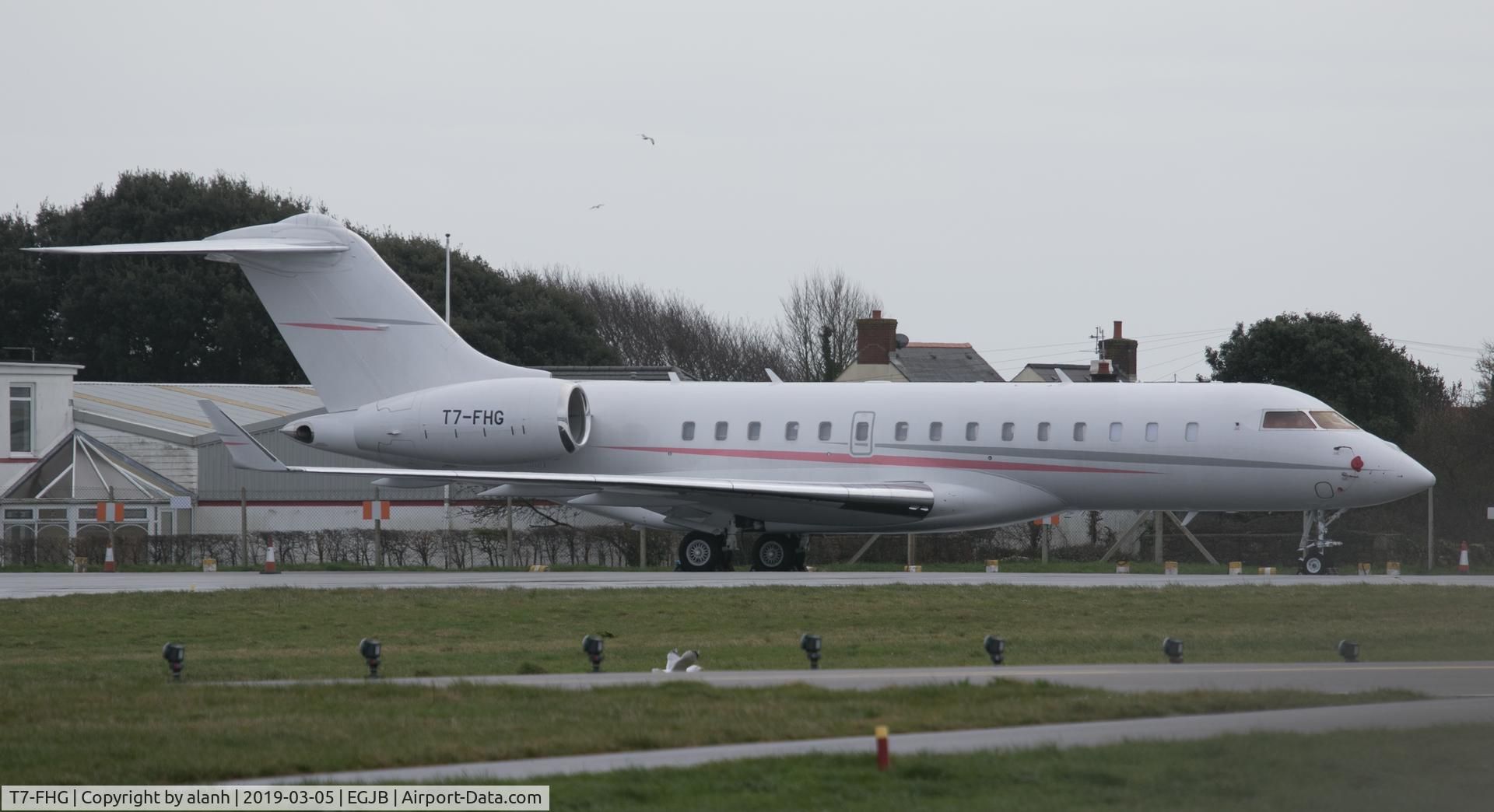 T7-FHG, 2014 Bombardier BD-700-1A10 Global 6000 C/N 9622, On the east apron at Guernsey; arrived previous evening from Basel