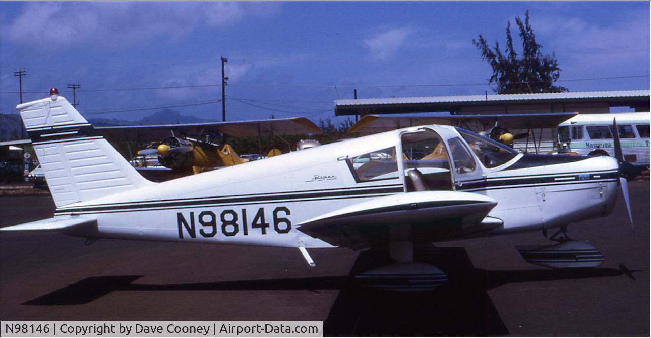 N98146, 1969 Piper PA-28-140 C/N 28-26072, I bought this airplane in 1969 from Hawthorne Aviation in Charleston SC, and took it to Hawaii when I was transferred to Honolulu. I believe this photo was taken on Kawai or Maui and this was the original paint color.