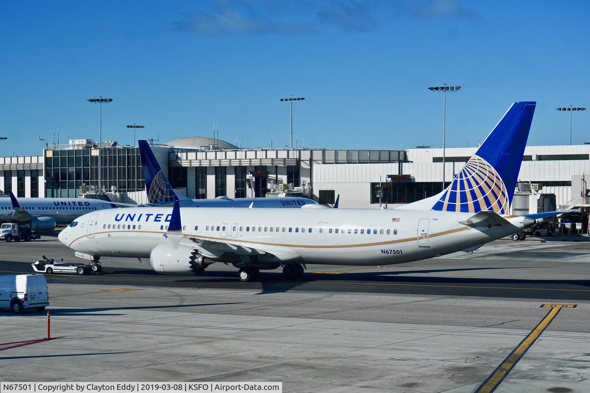 N67501, 2018 Boeing 737-9 MAX C/N 43430, SFO 2019.