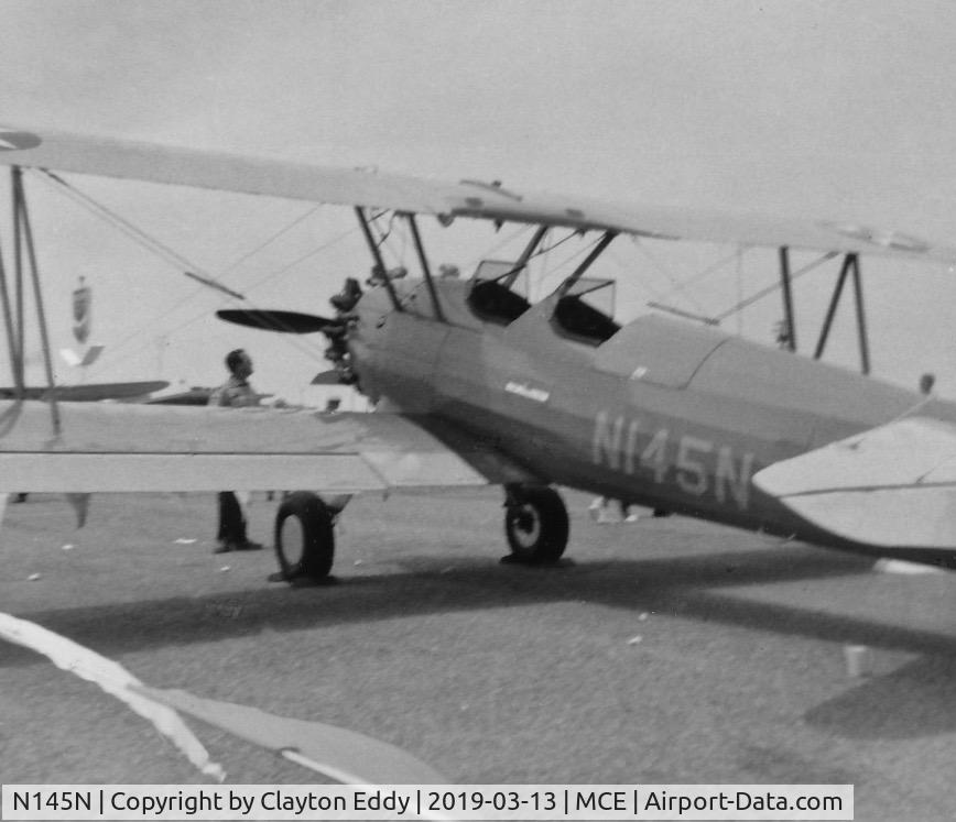 N145N, 1942 Boeing A75N1(PT17) C/N 75-4396, Merced Airport Californian June 1968.