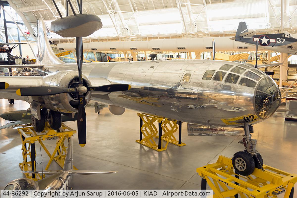 44-86292, 1944 Boeing B-29-45-MO Superfortress C/N Not found 44-86292, “Enola Gay” on display at Steven F. Udvar-Hazy Center, NASM. This is a Silverplate conversion that was assigned to the 509th Composite Group.