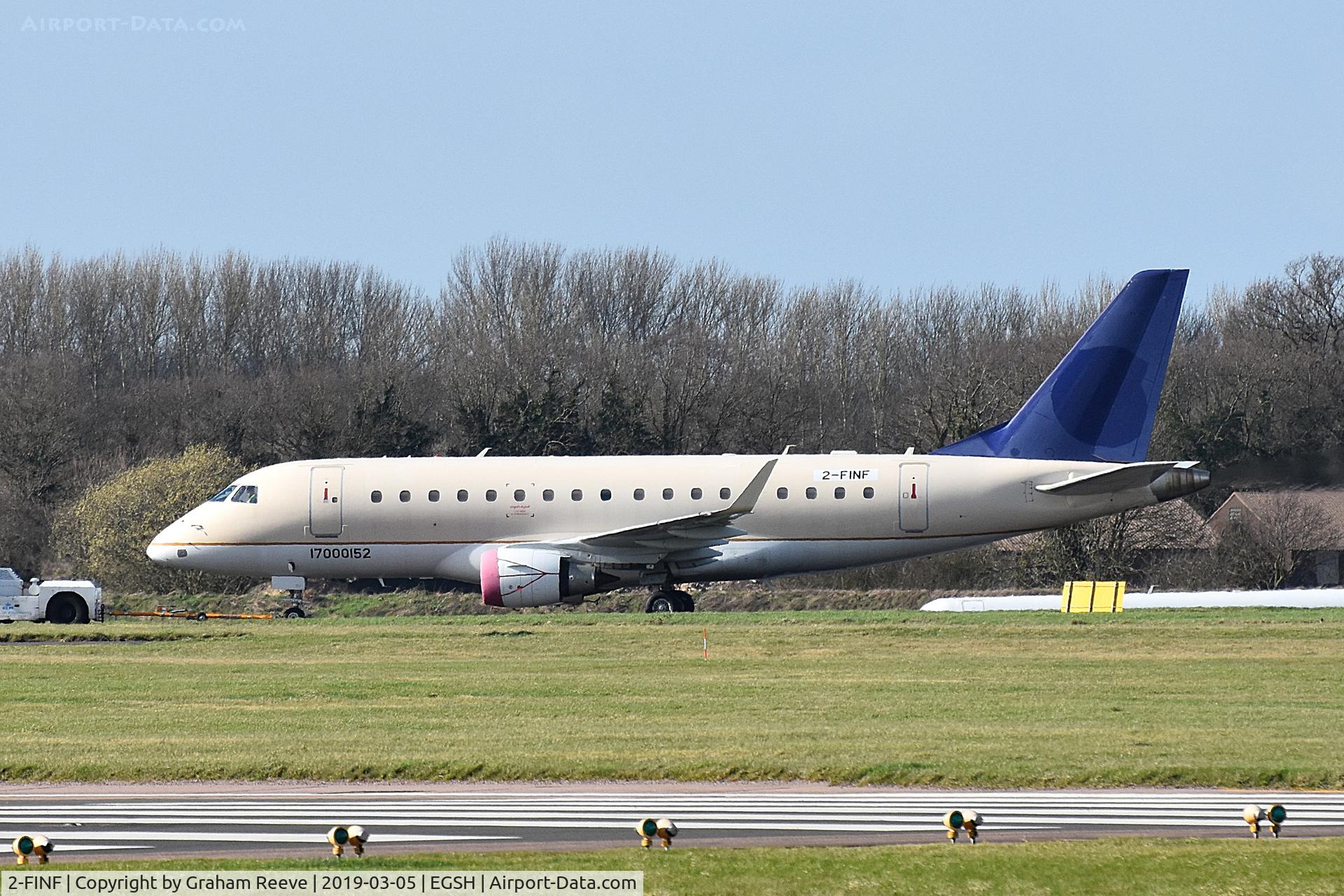 2-FINF, 2006 Embraer 170LR (ERJ-170-100LR) C/N 17000152, Under tow at Norwich.