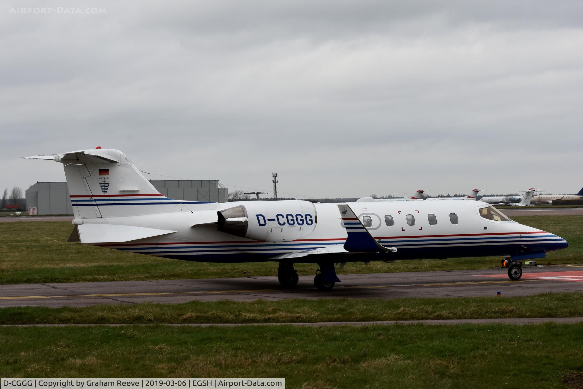D-CGGG, 2001 Learjet 31A C/N 31A-227, Departing from Norwich.