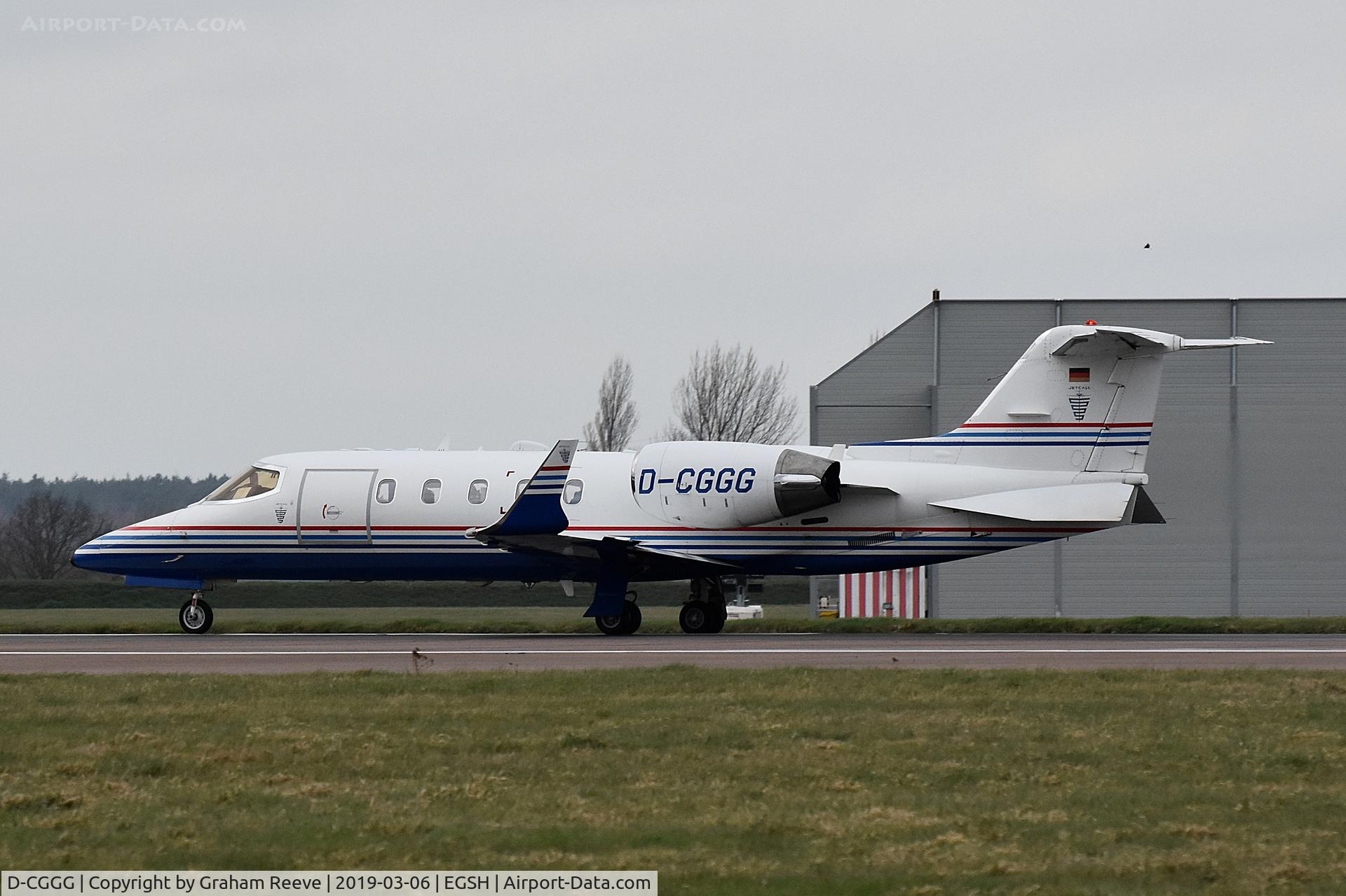 D-CGGG, 2001 Learjet 31A C/N 31A-227, Departing from Norwich.